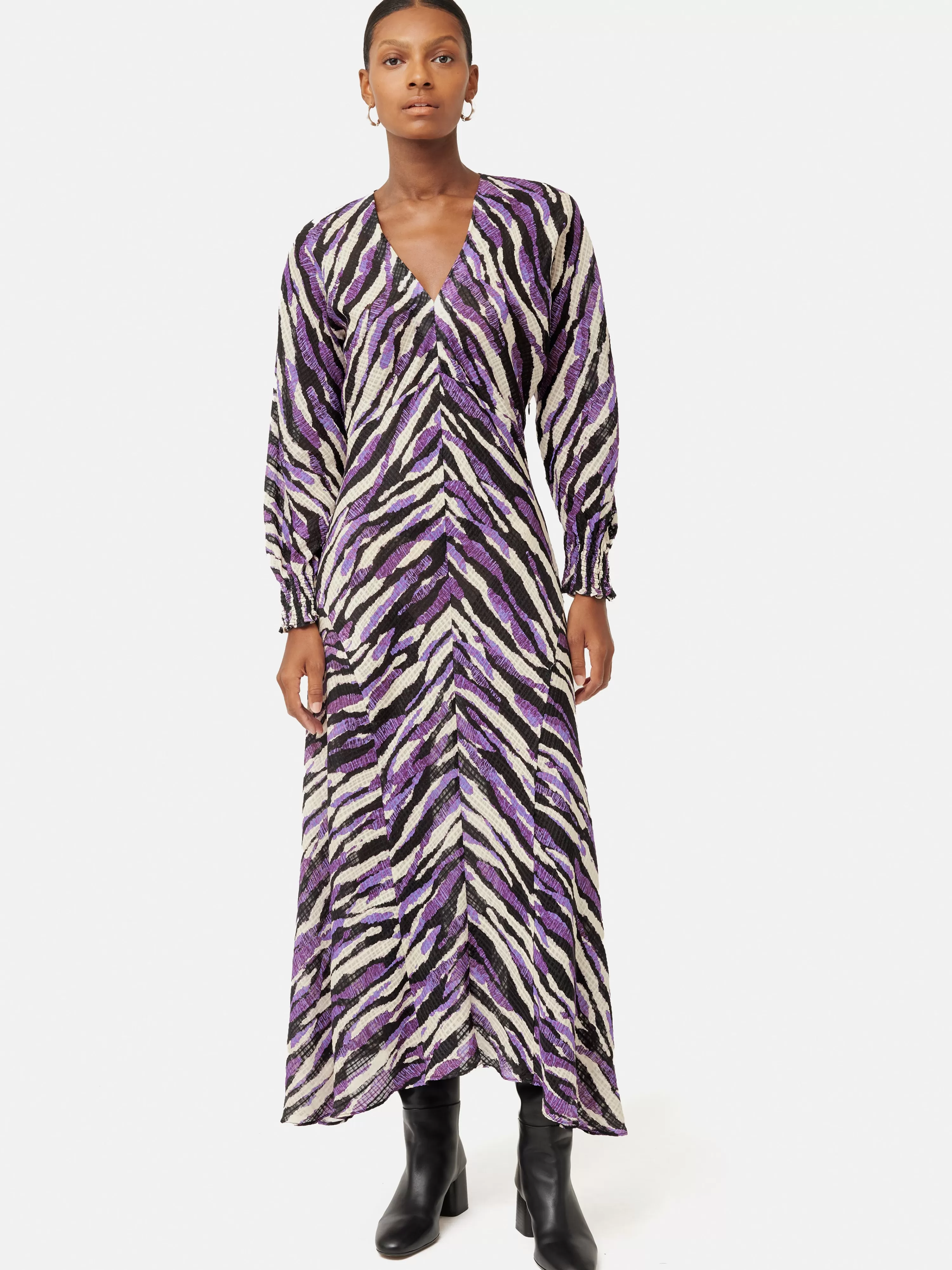 Jigsaw Abstract Zebra Silk Linen Midi Dress-Women Dresses & Jumpsuits