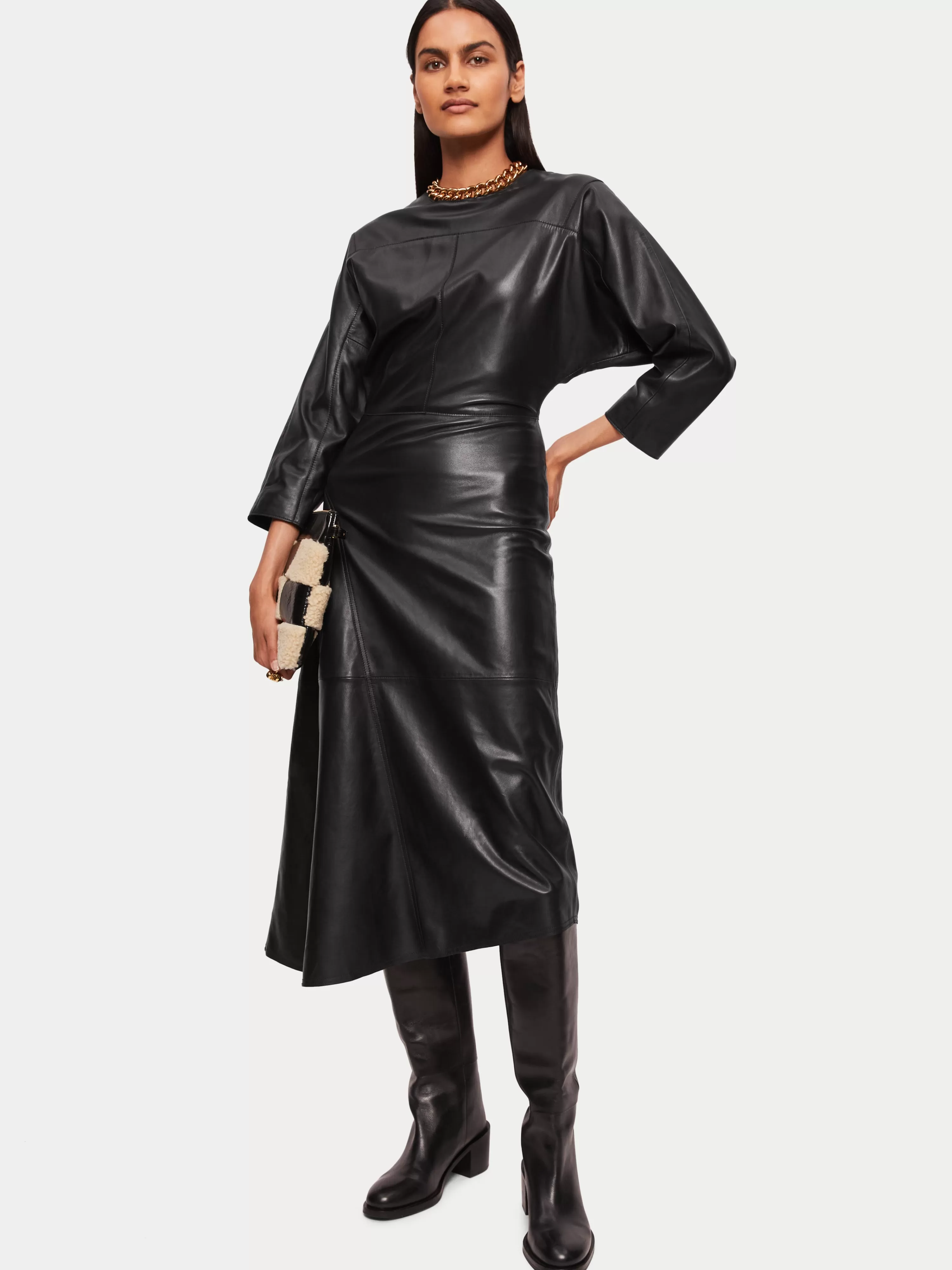 Jigsaw Asymmetric Leather Dress-Women Dresses & Jumpsuits