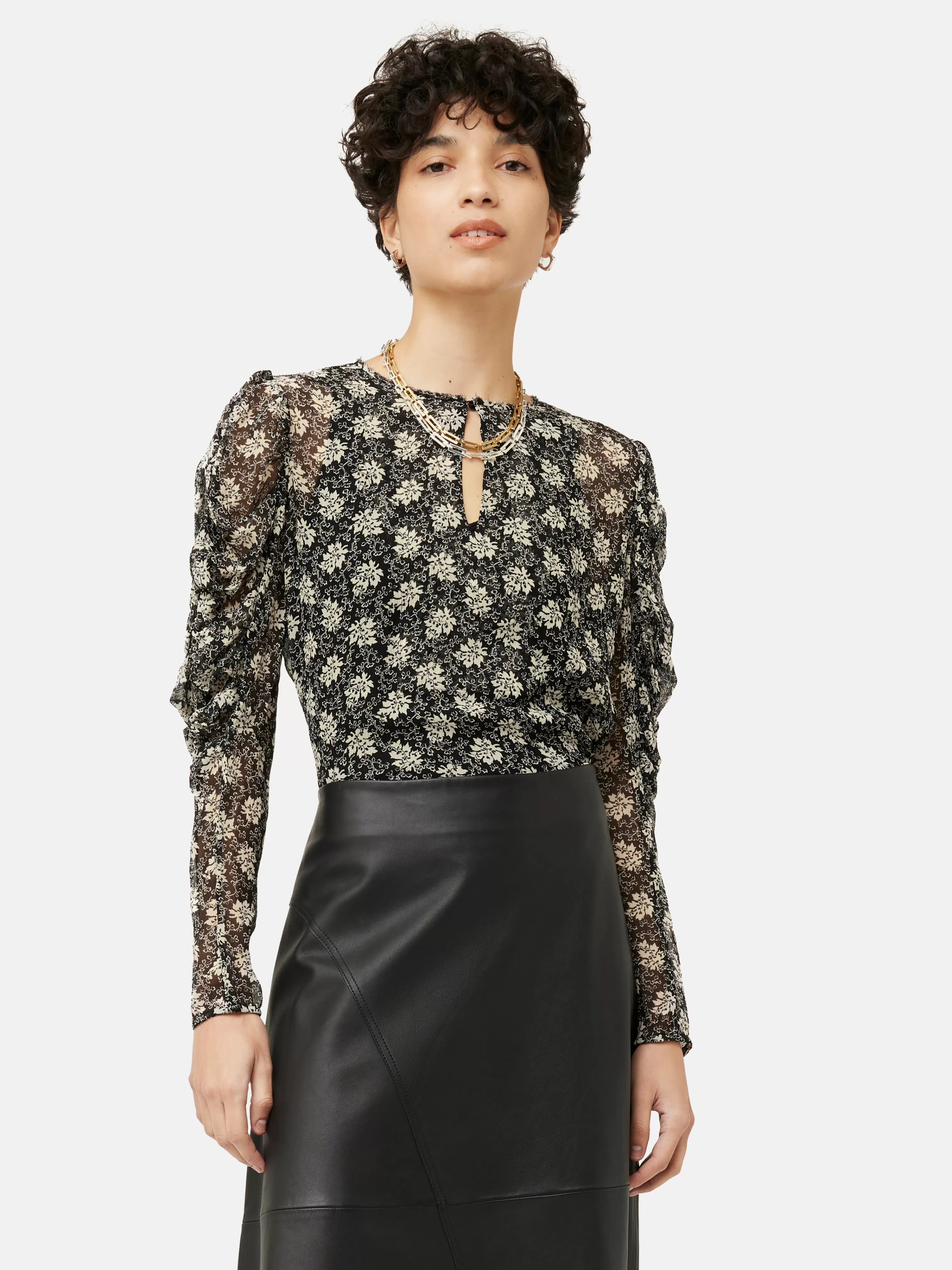 Jigsaw Block Leaf Crinkle Top-Women Shirts & Blouses