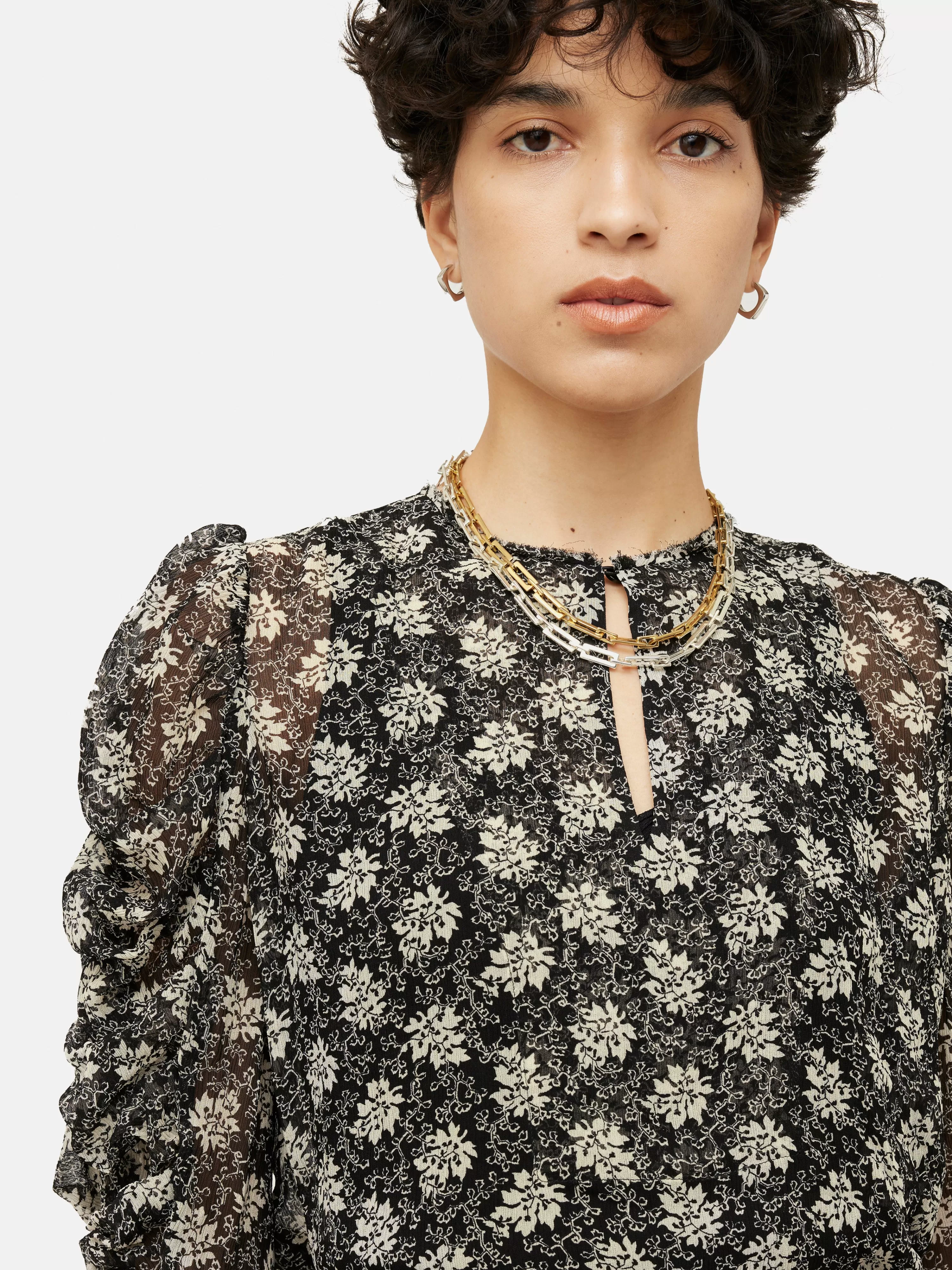 Jigsaw Block Leaf Crinkle Top-Women Shirts & Blouses