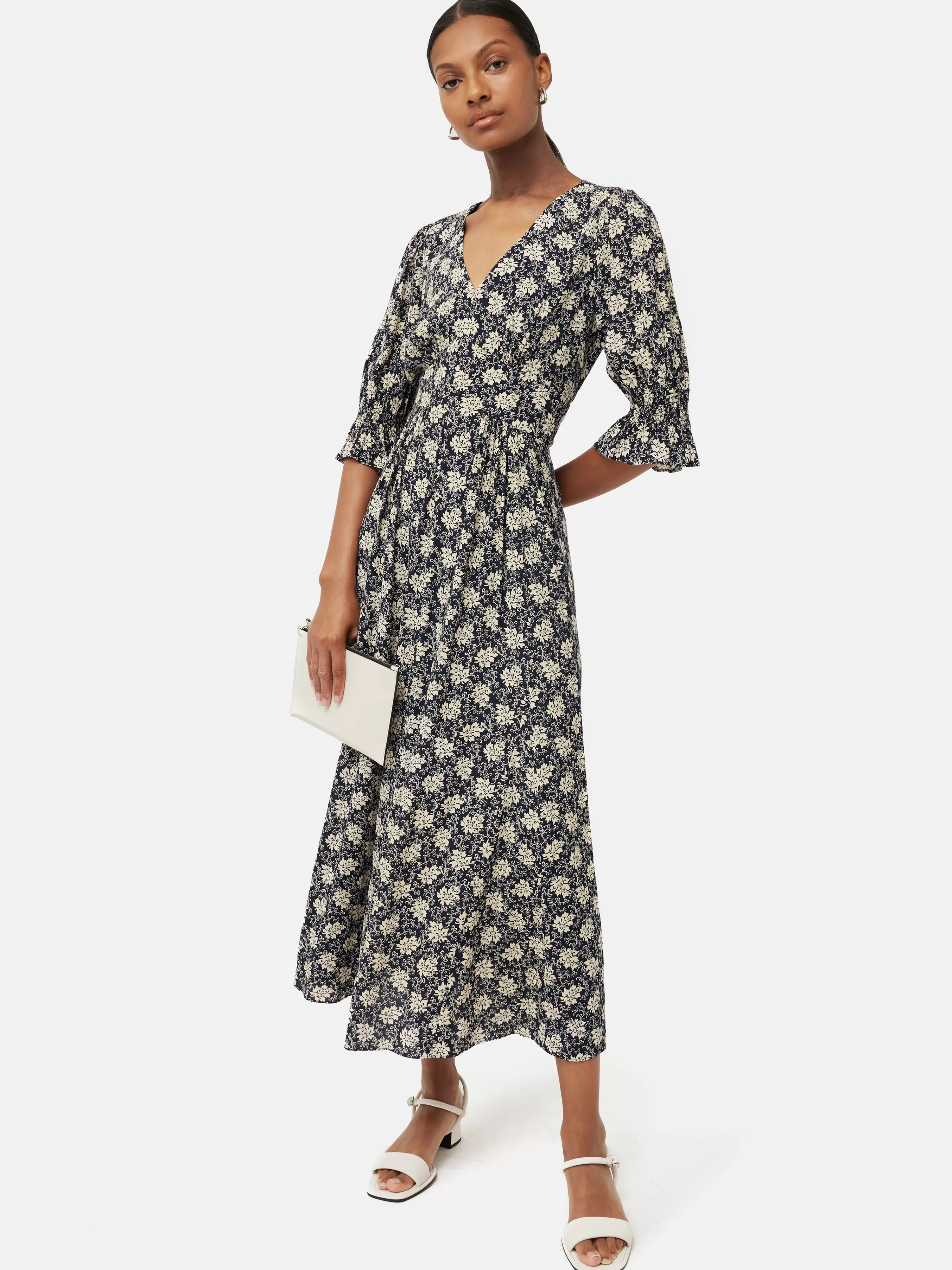 Jigsaw Block Leaf Printed Midi Dress-Women Dresses & Jumpsuits