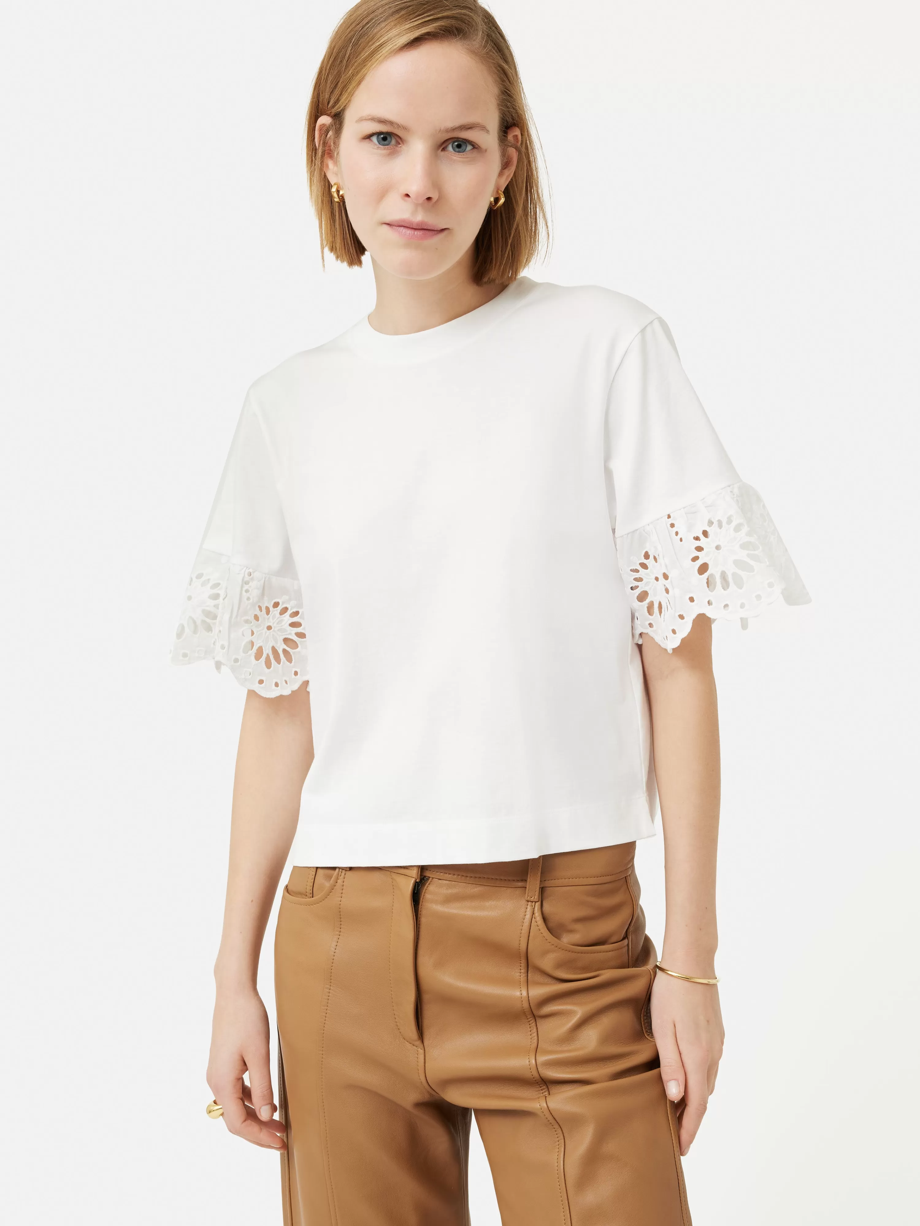 Jigsaw Broderie Anglaise Boxy T-Shirt-Women T-Shirts