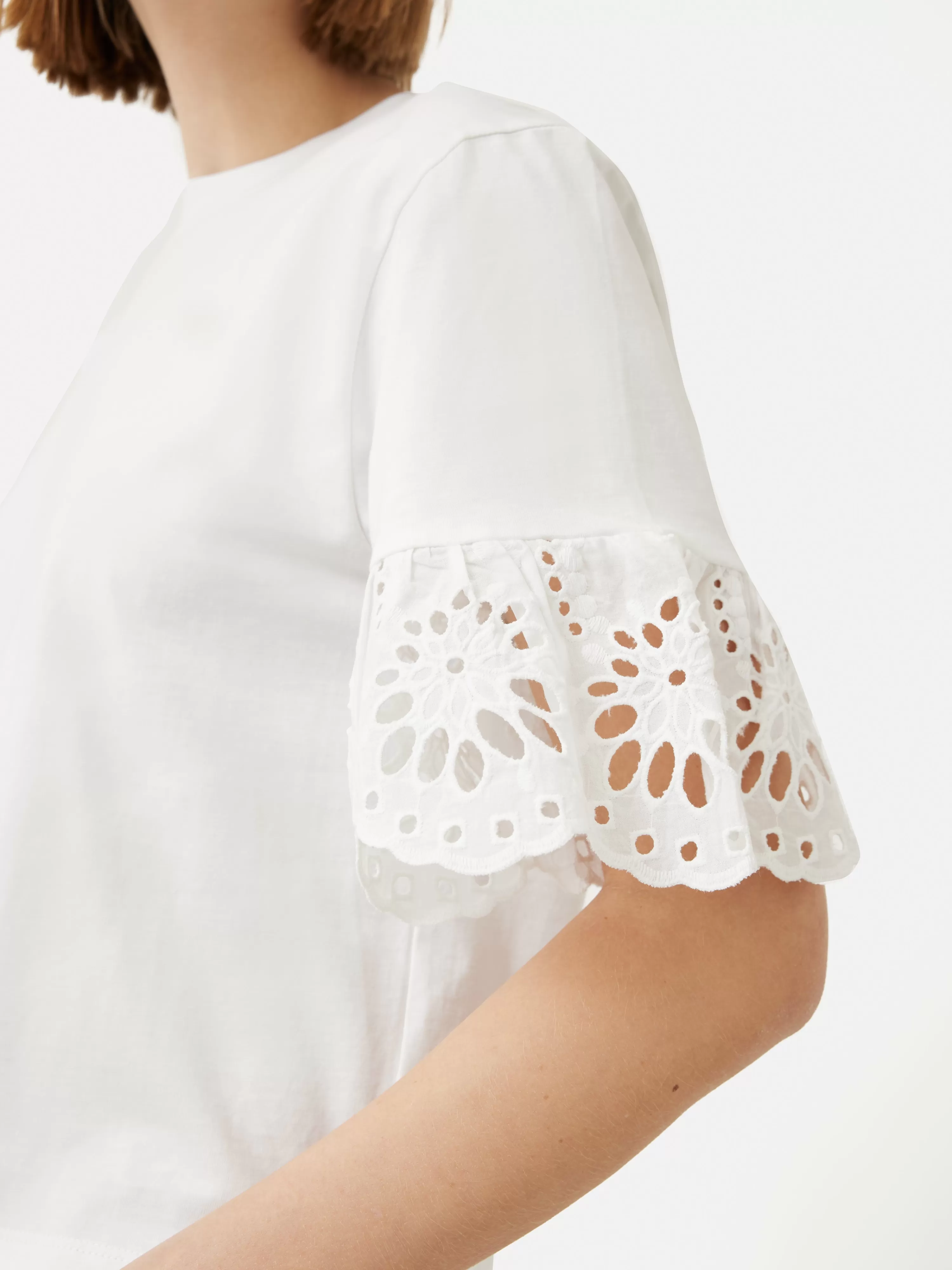 Jigsaw Broderie Anglaise Boxy T-Shirt-Women T-Shirts