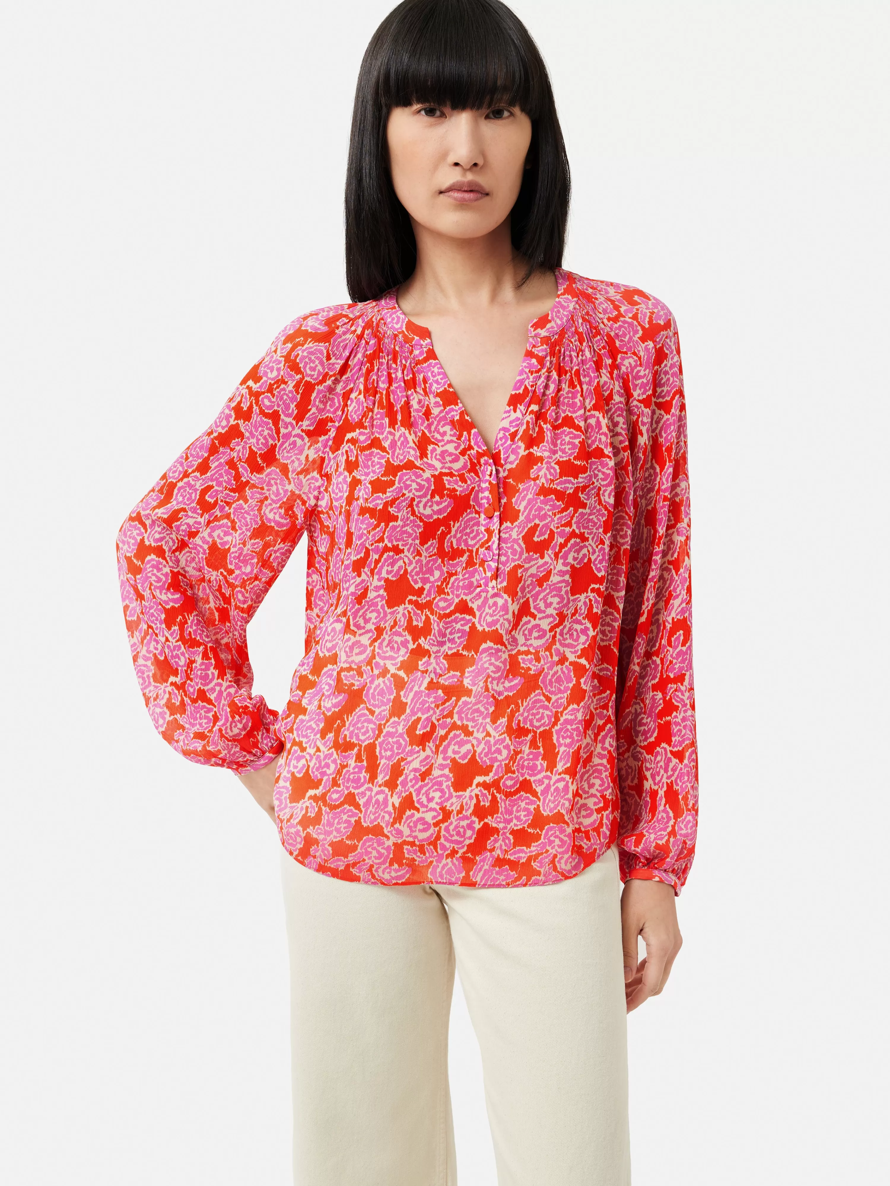 Jigsaw Brushed Rose Crinkle Top-Women Shirts & Blouses