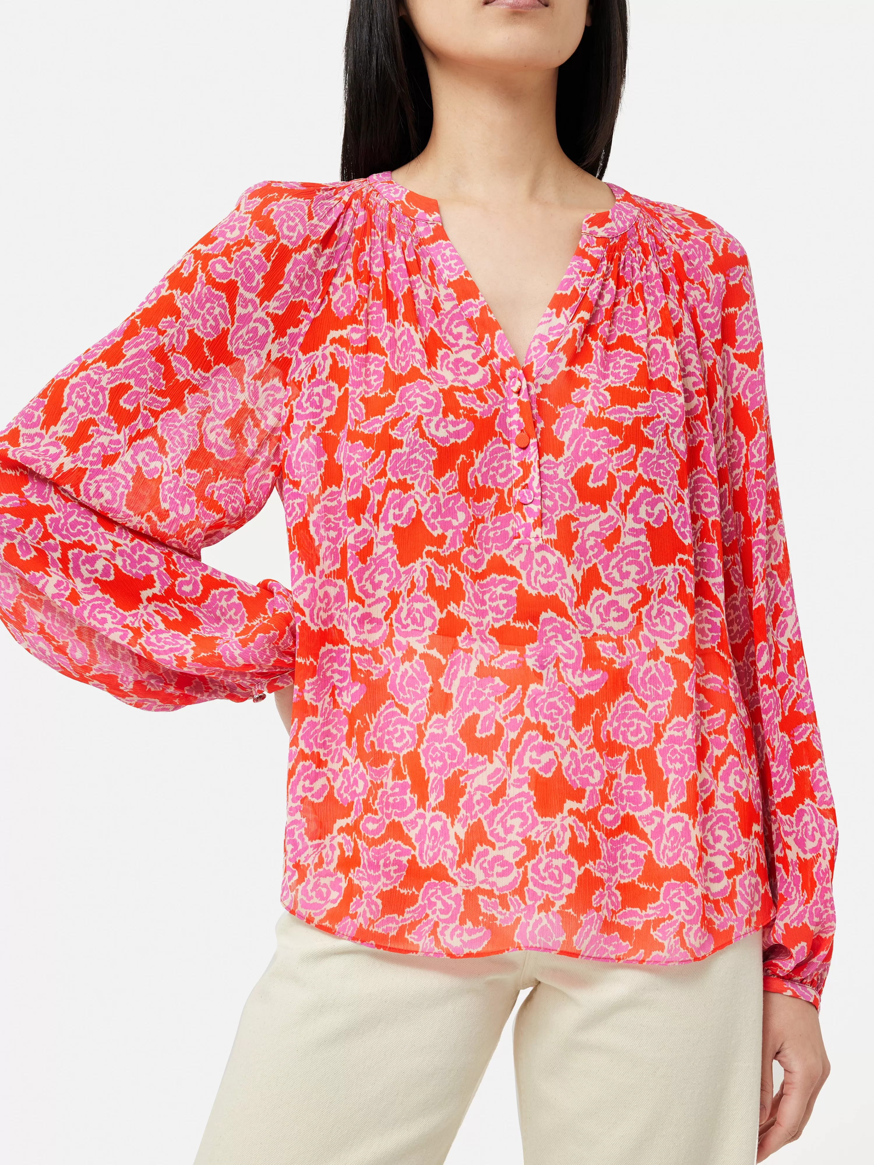 Jigsaw Brushed Rose Crinkle Top-Women Shirts & Blouses