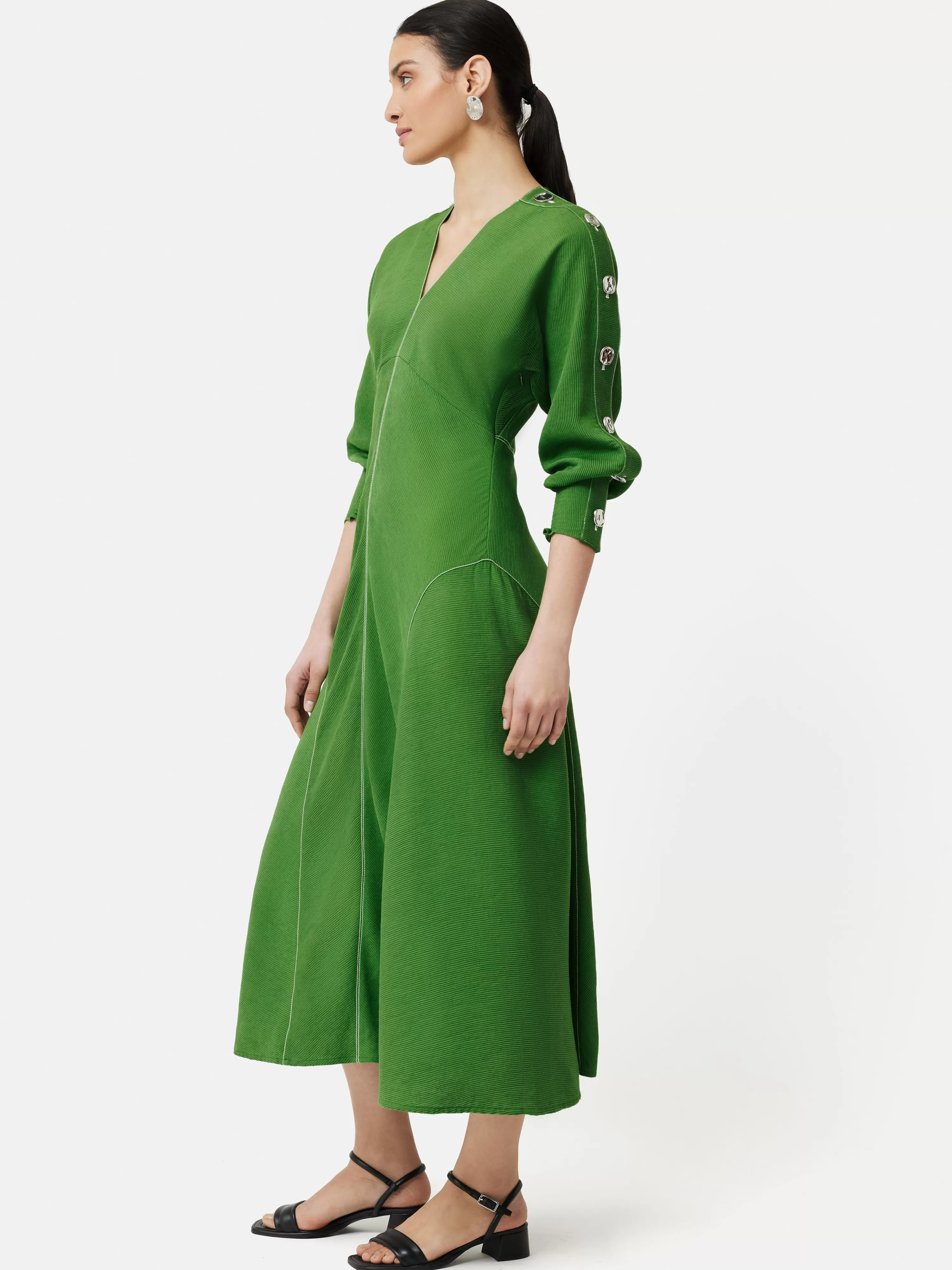 Jigsaw Button Detail Crepe Midi Dress-Women Dresses & Jumpsuits