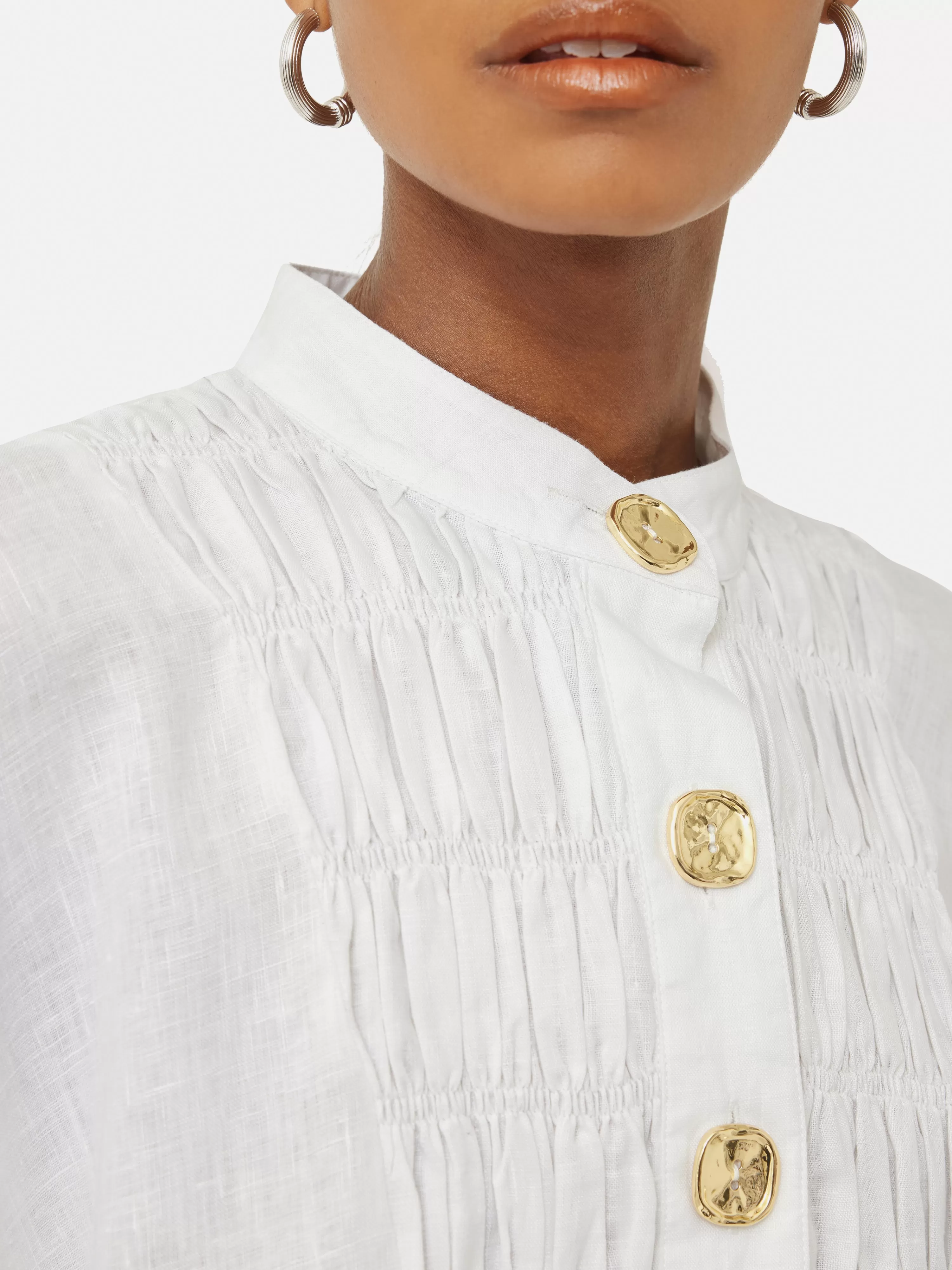 Jigsaw Button Detail Linen Kaftan-Women Tops