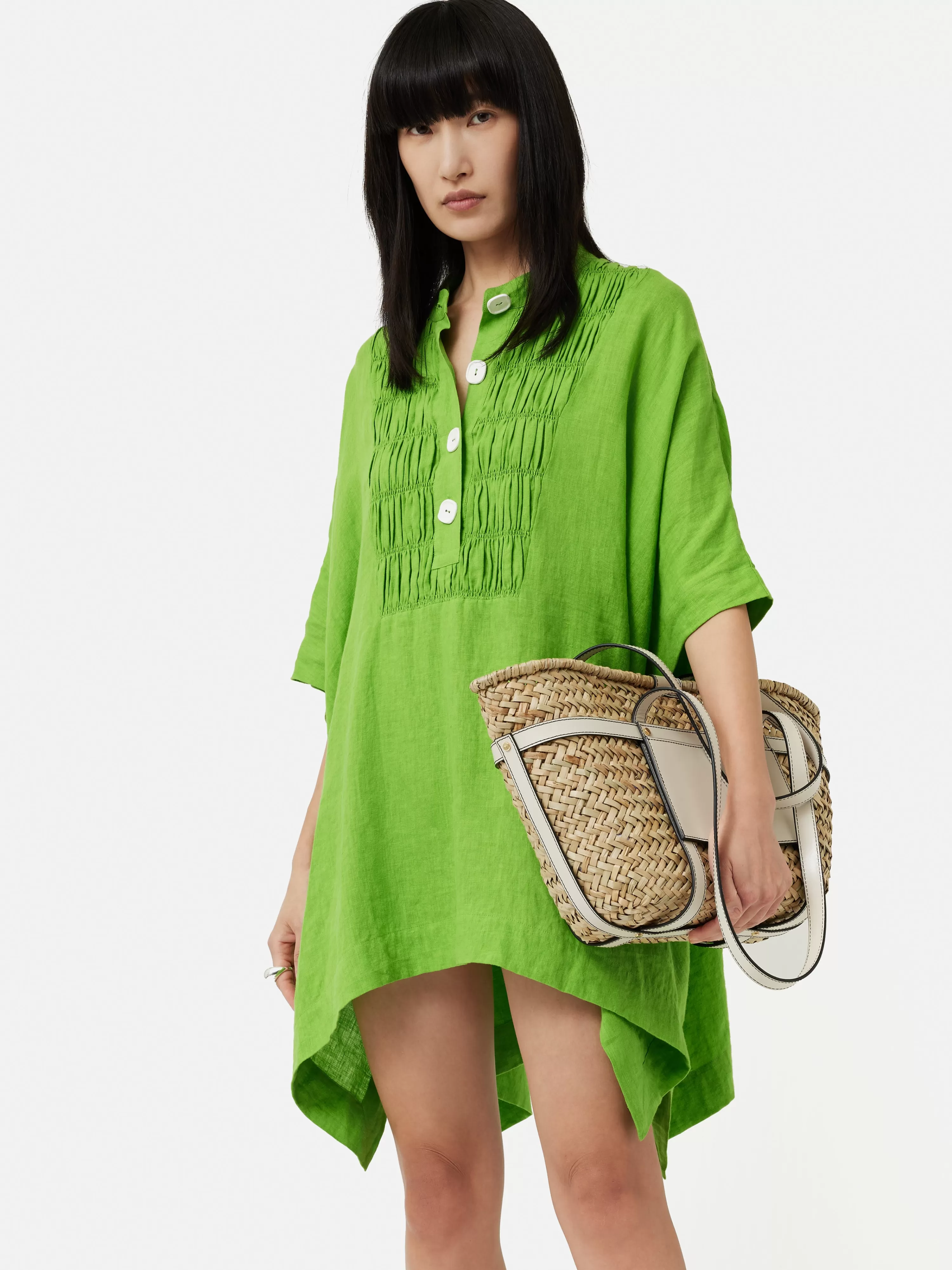 Jigsaw Button Detail Linen Kaftan-Women Dresses & Jumpsuits