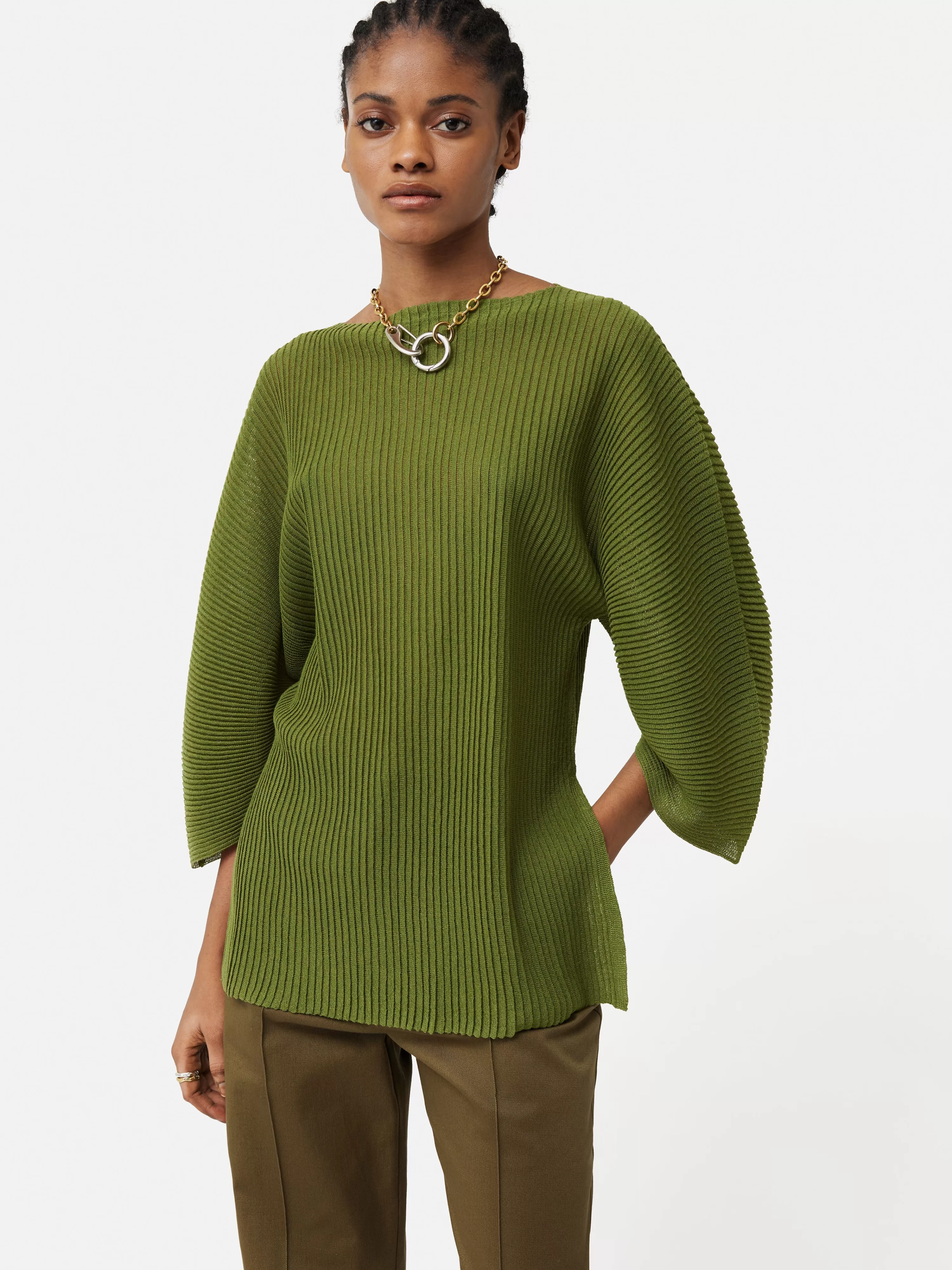 Jigsaw Circular Sleeve Knitted Top-Women Tops