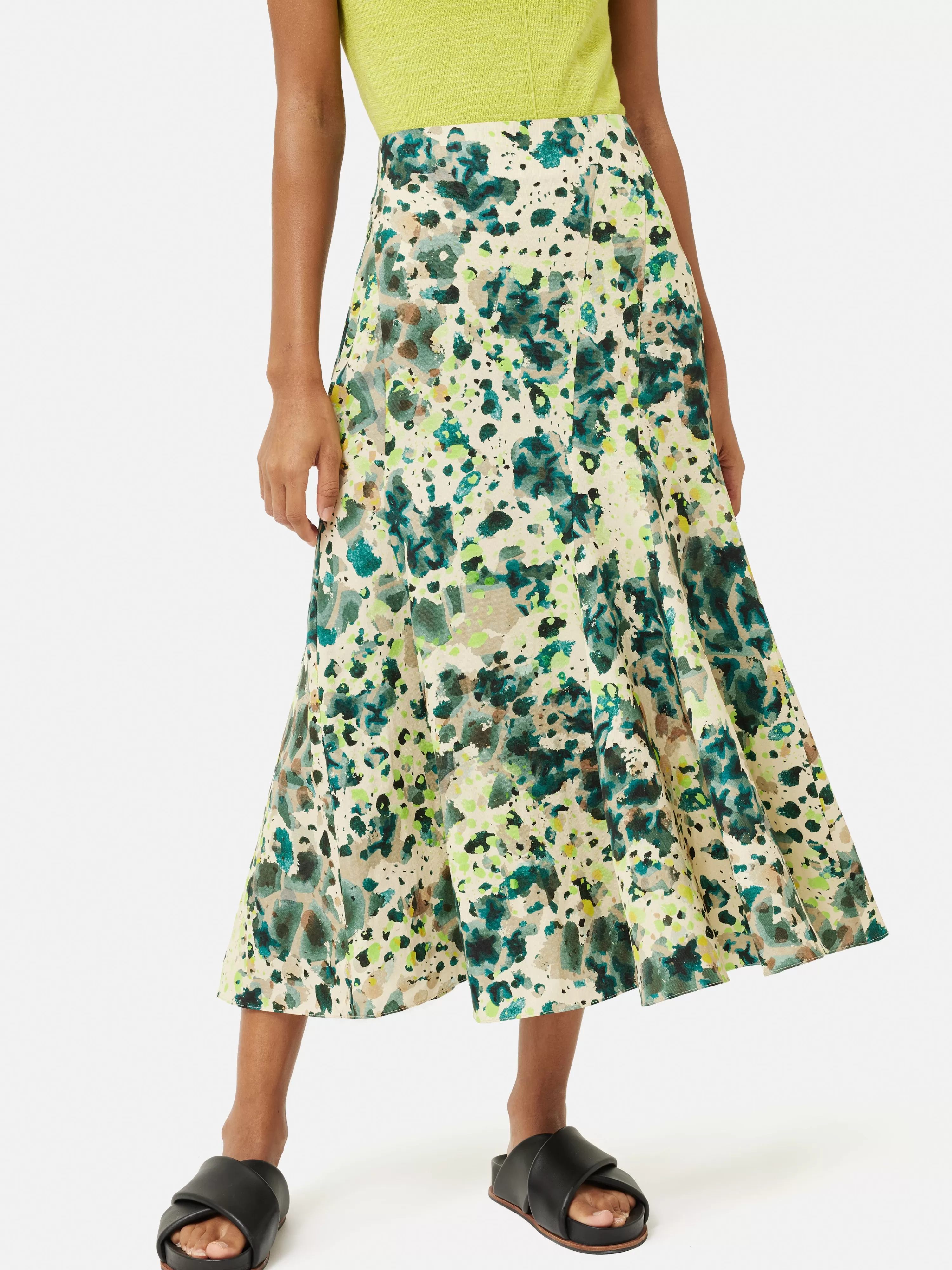 Jigsaw Clouded Leopard Linen Blend Skirt-Women Skirts