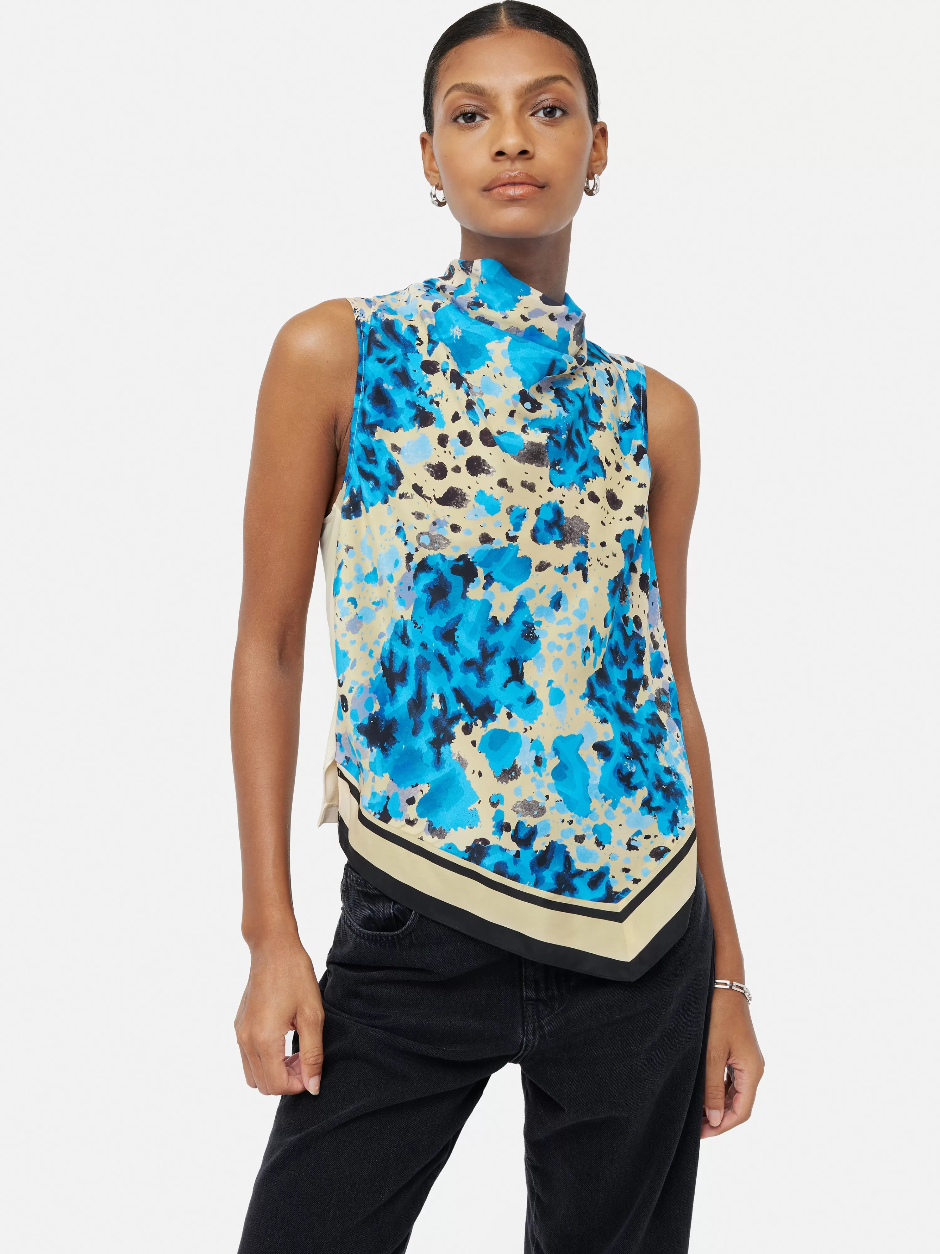 Jigsaw Clouded Leopard Silk Front Top-Women Tops