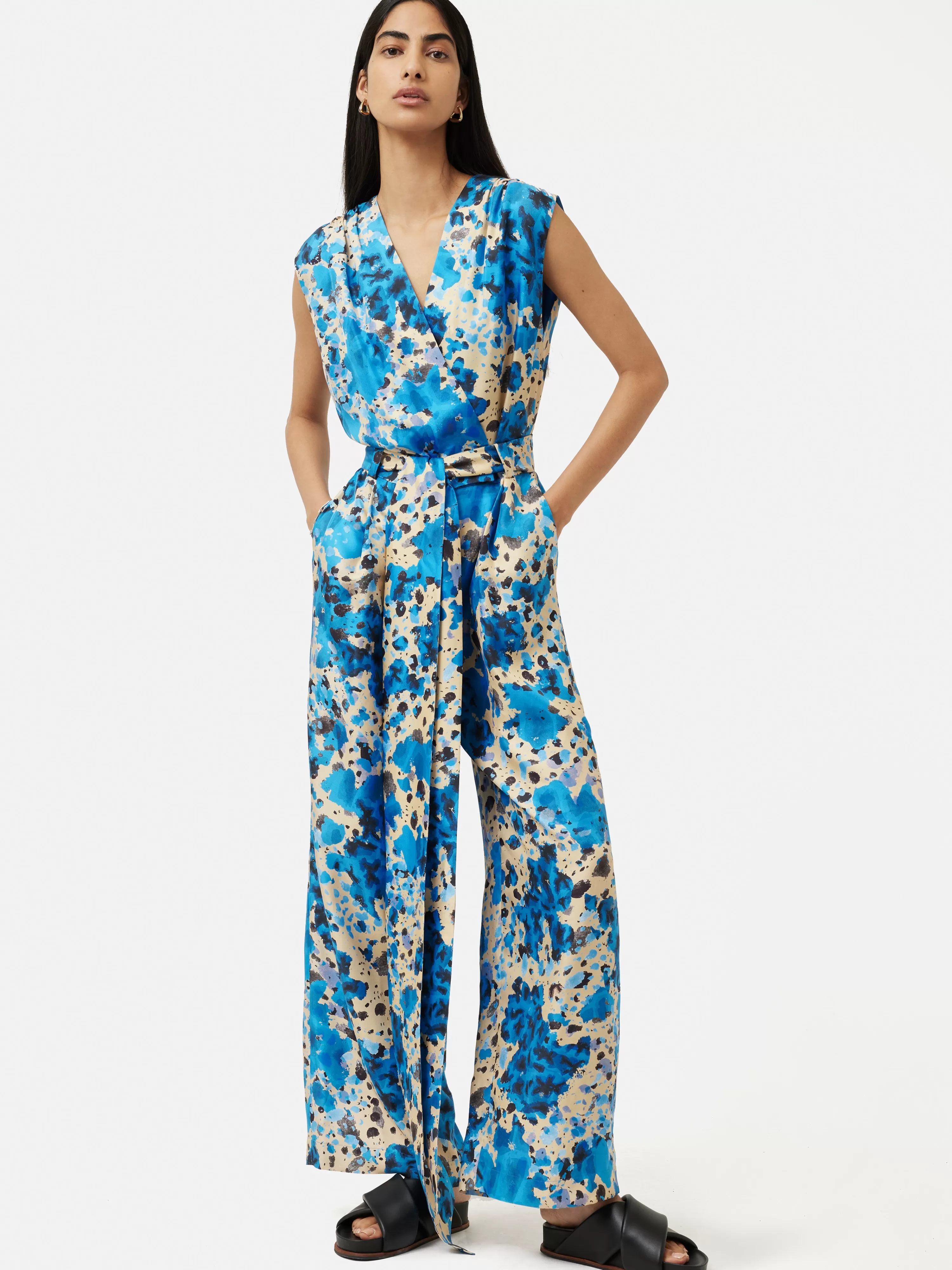 Jigsaw Clouded Leopard Silk Jumpsuit-Women Dresses & Jumpsuits