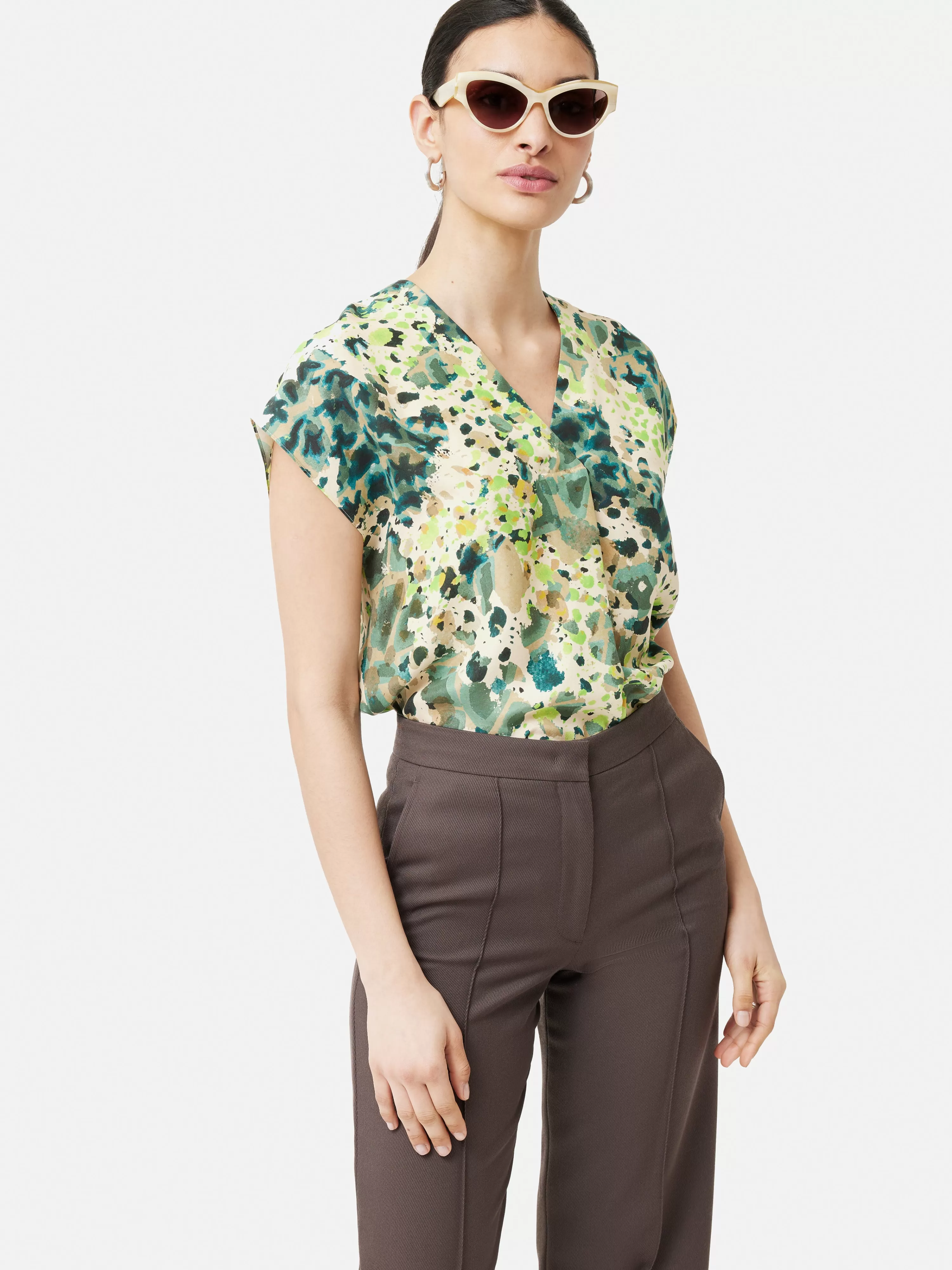 Jigsaw Clouded Leopard Silk Top-Women Tops