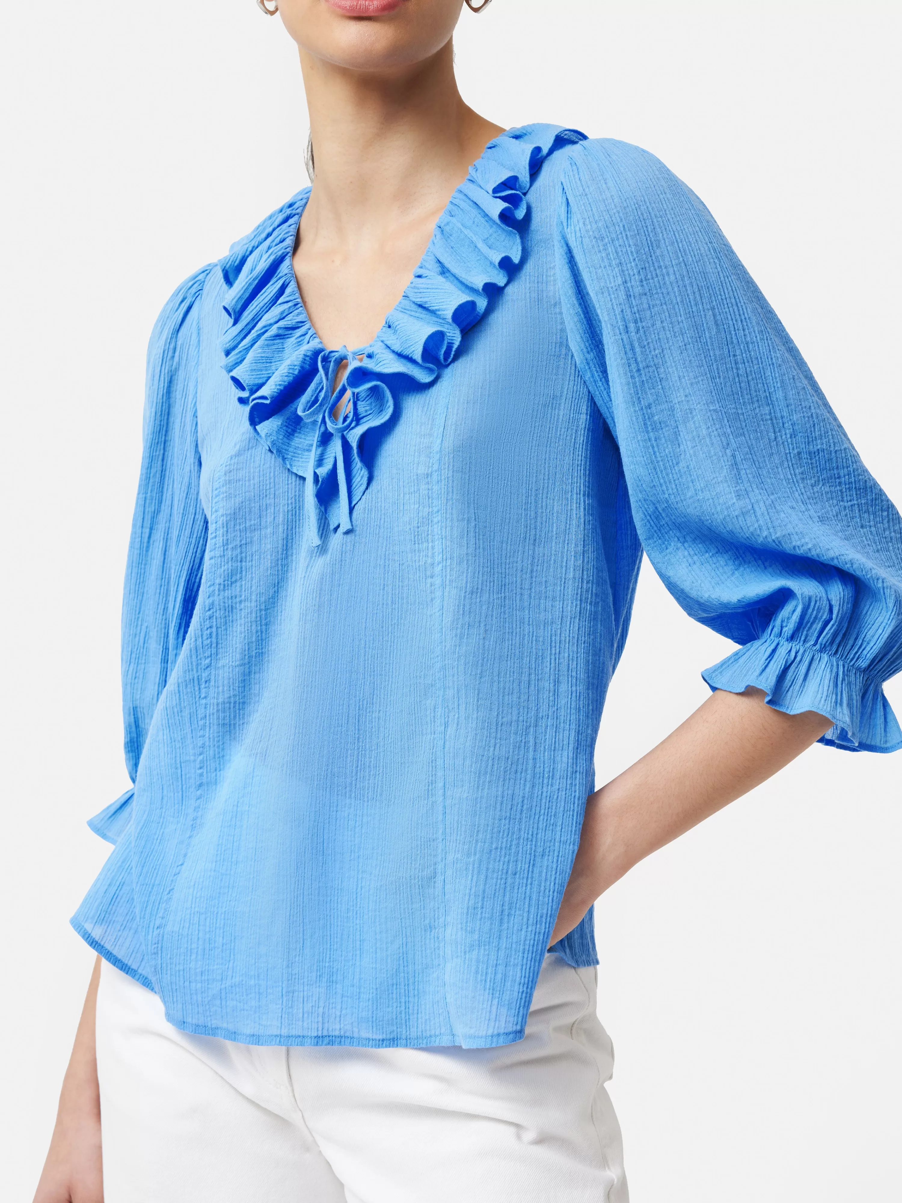 Jigsaw Cotton Crinkle Ruffle Top-Women Tops