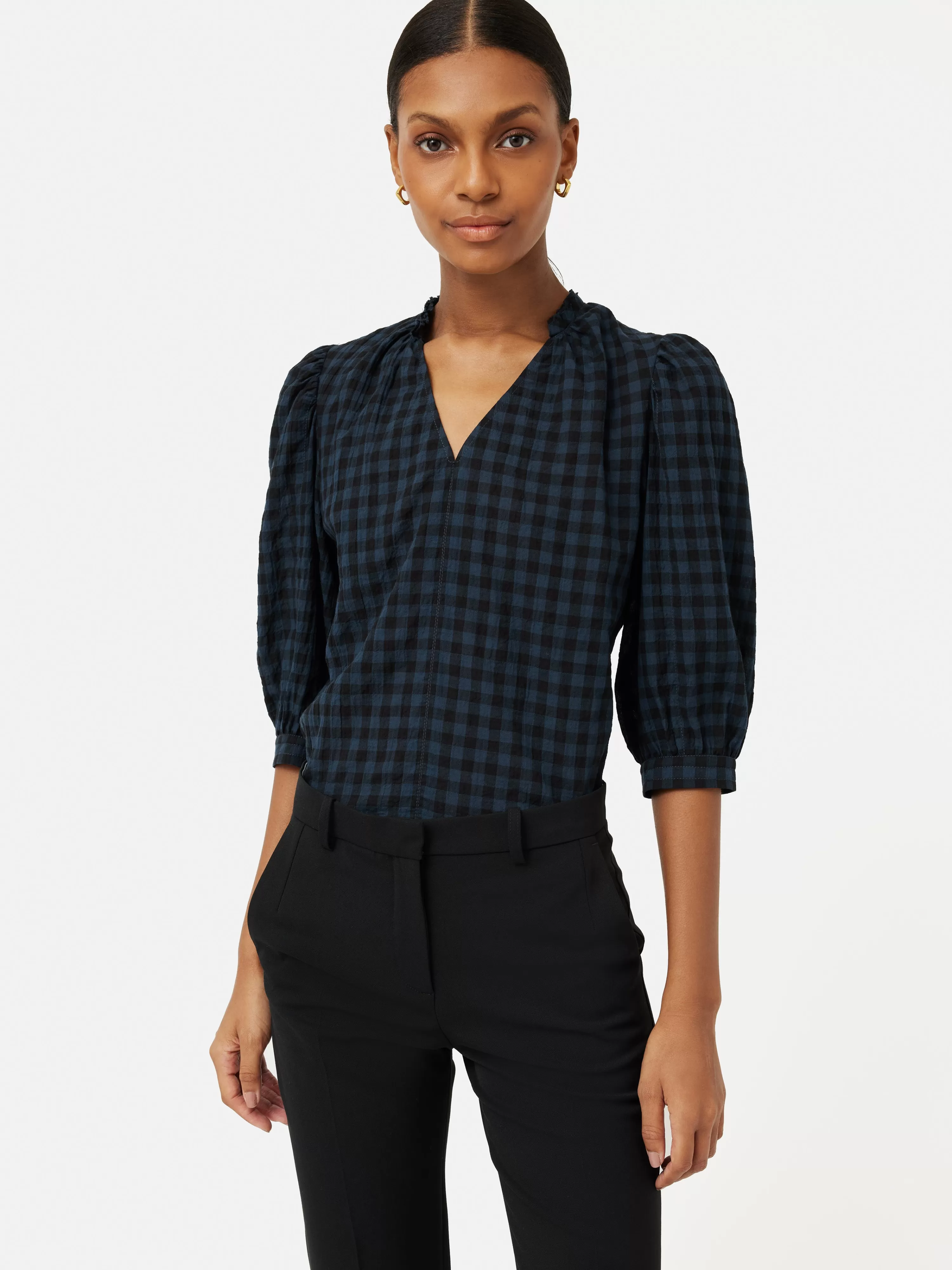 Jigsaw Cotton Gingham Cicelly Top-Women Shirts & Blouses