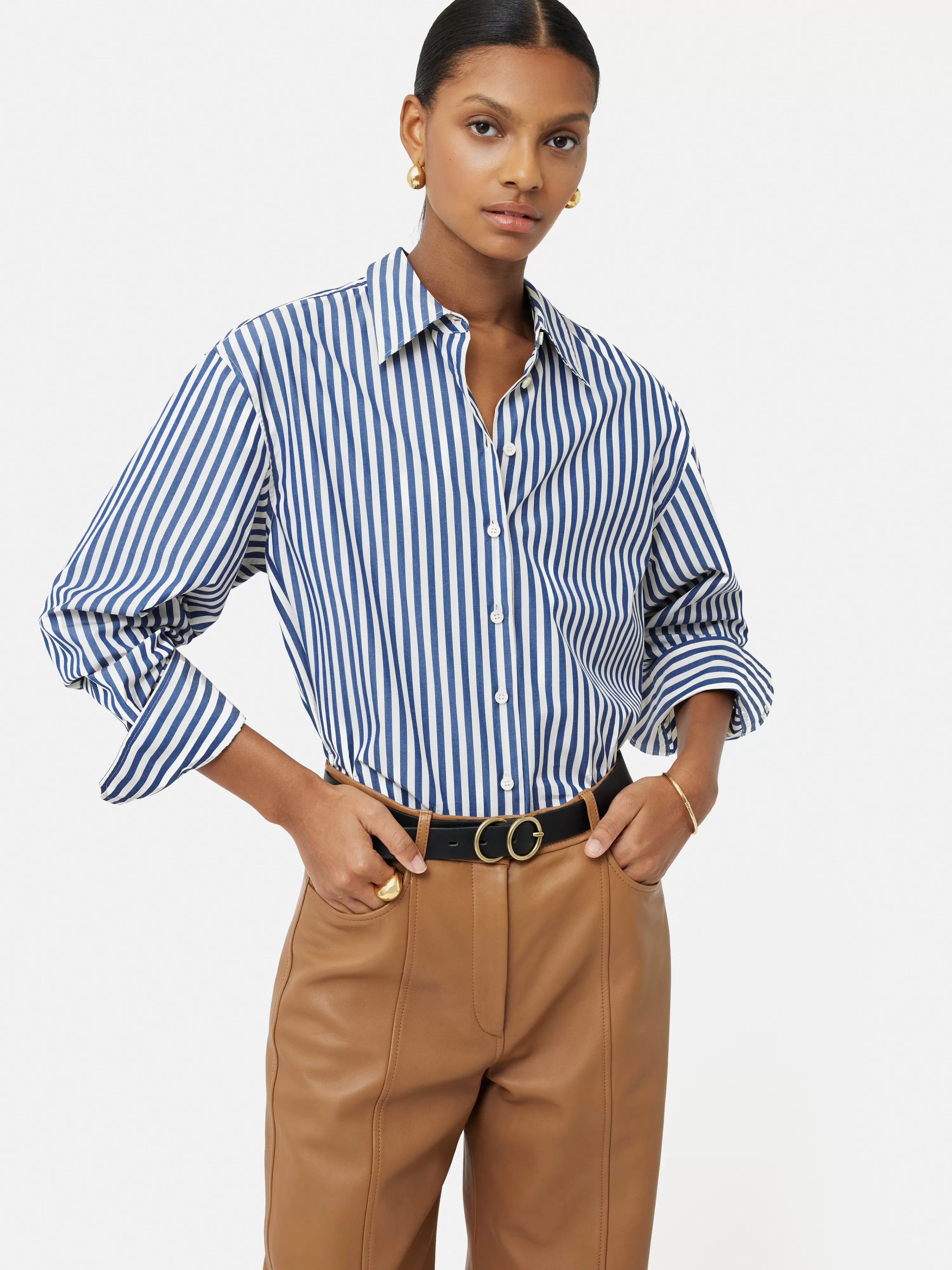 Jigsaw Cotton Poplin Stripe Shirt-Women Shirts & Blouses