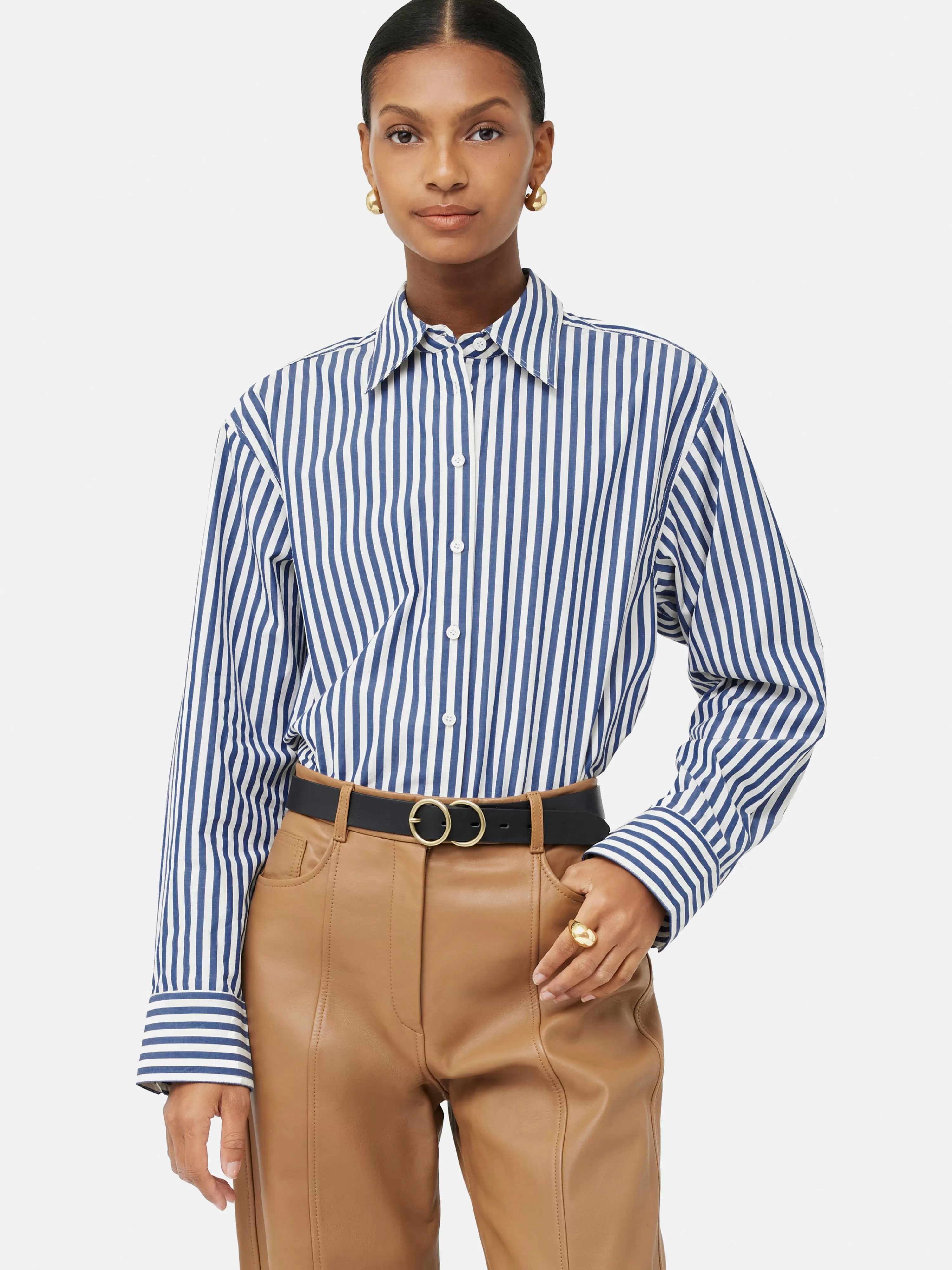 Jigsaw Cotton Poplin Stripe Shirt-Women Shirts & Blouses