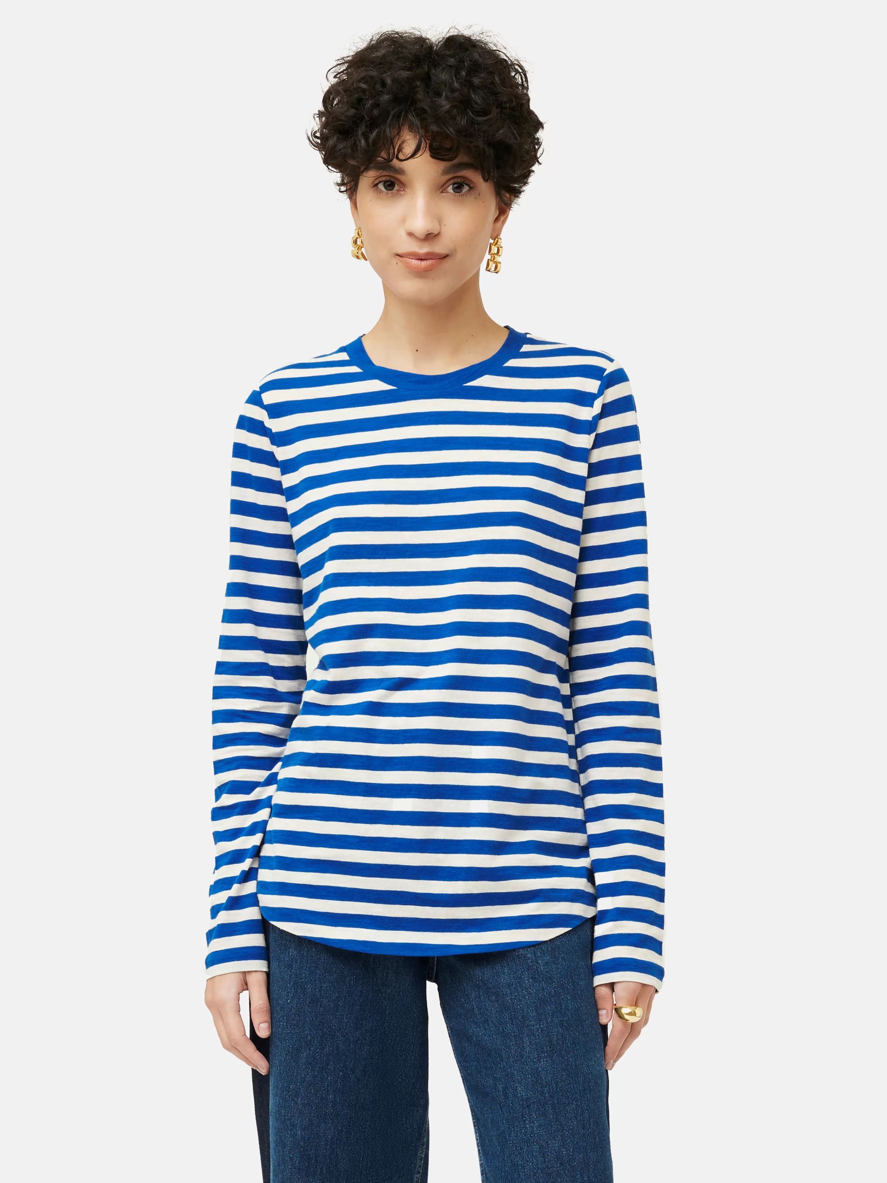 Jigsaw Cotton Slub Stripe Long Sleeve Tee-Women Tops