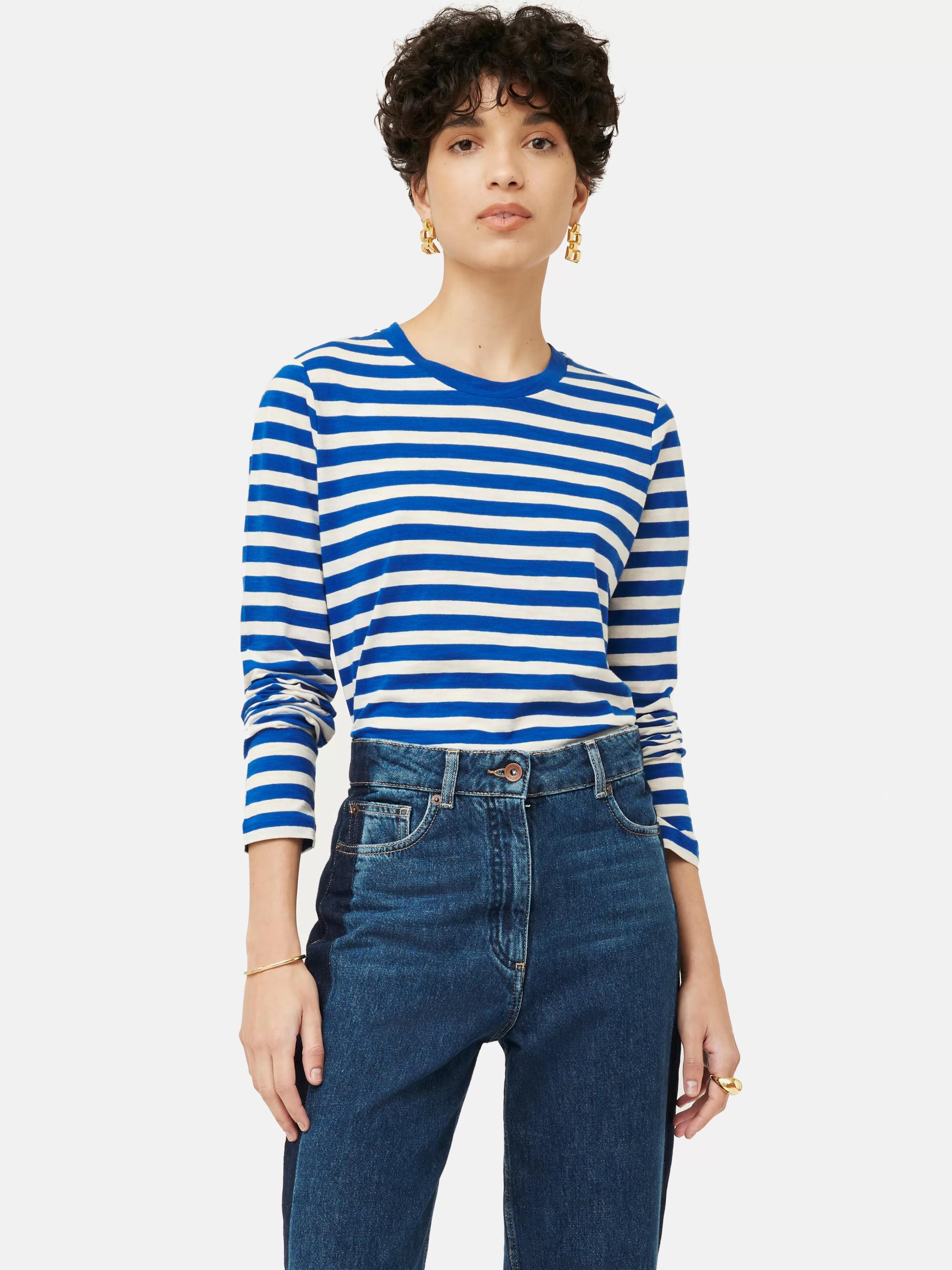 Jigsaw Cotton Slub Stripe Long Sleeve Tee-Women Tops