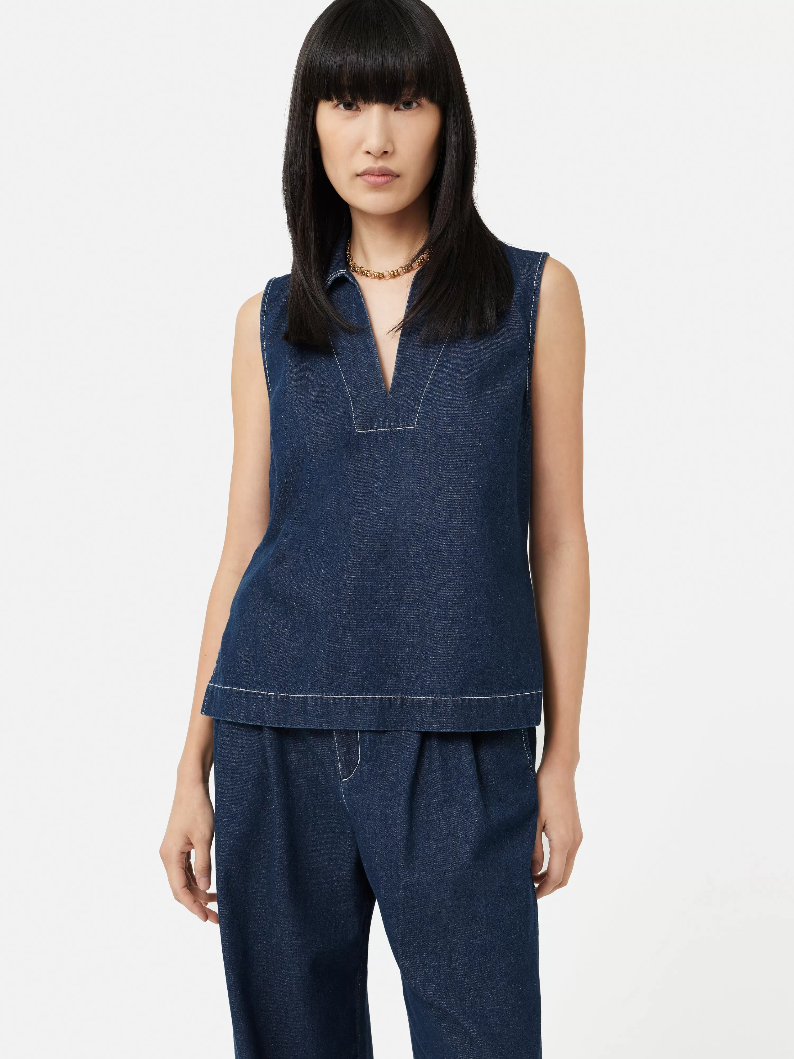 Jigsaw Denim Collared Top-Women Tops