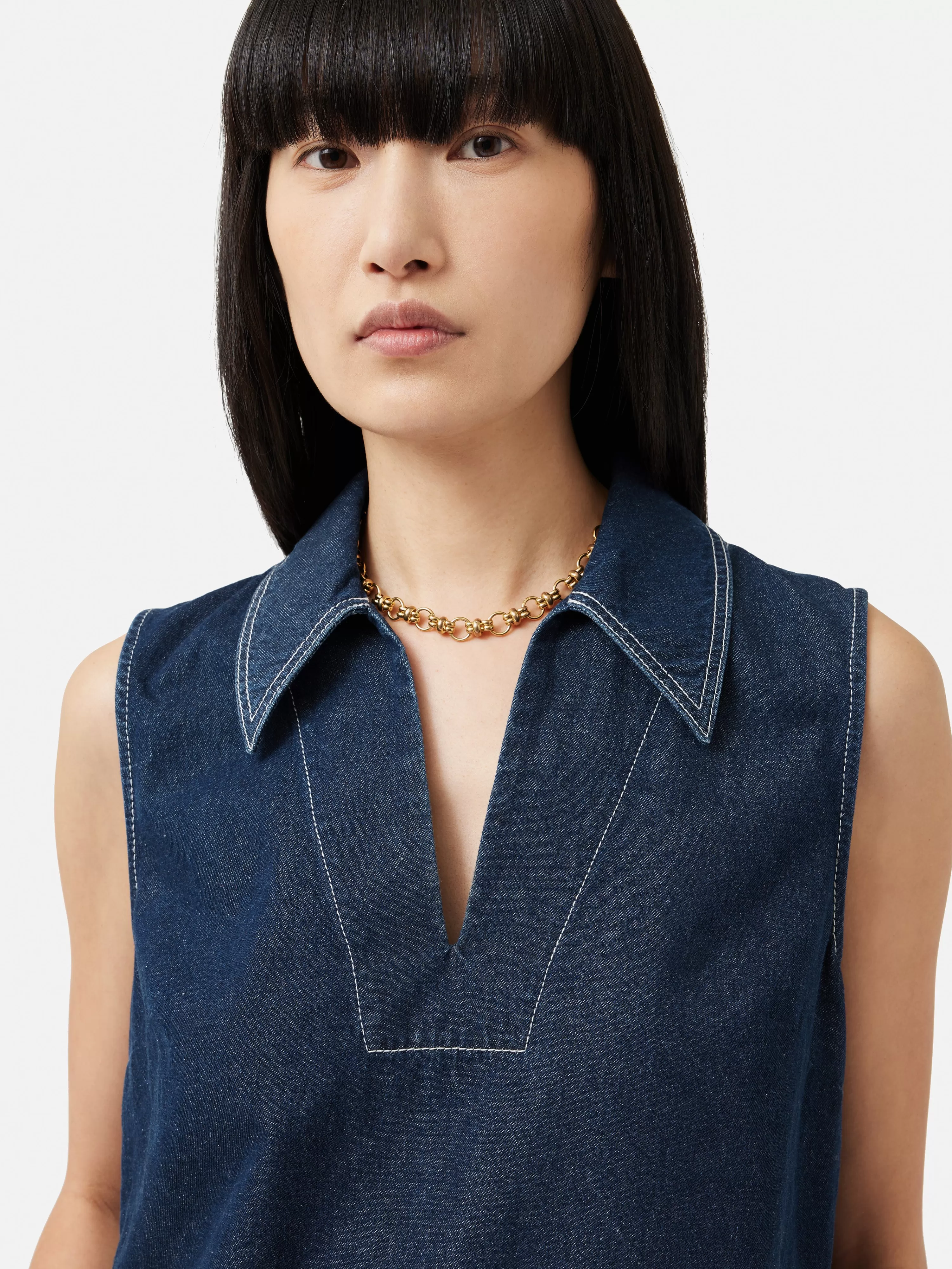 Jigsaw Denim Collared Top-Women Shirts & Blouses