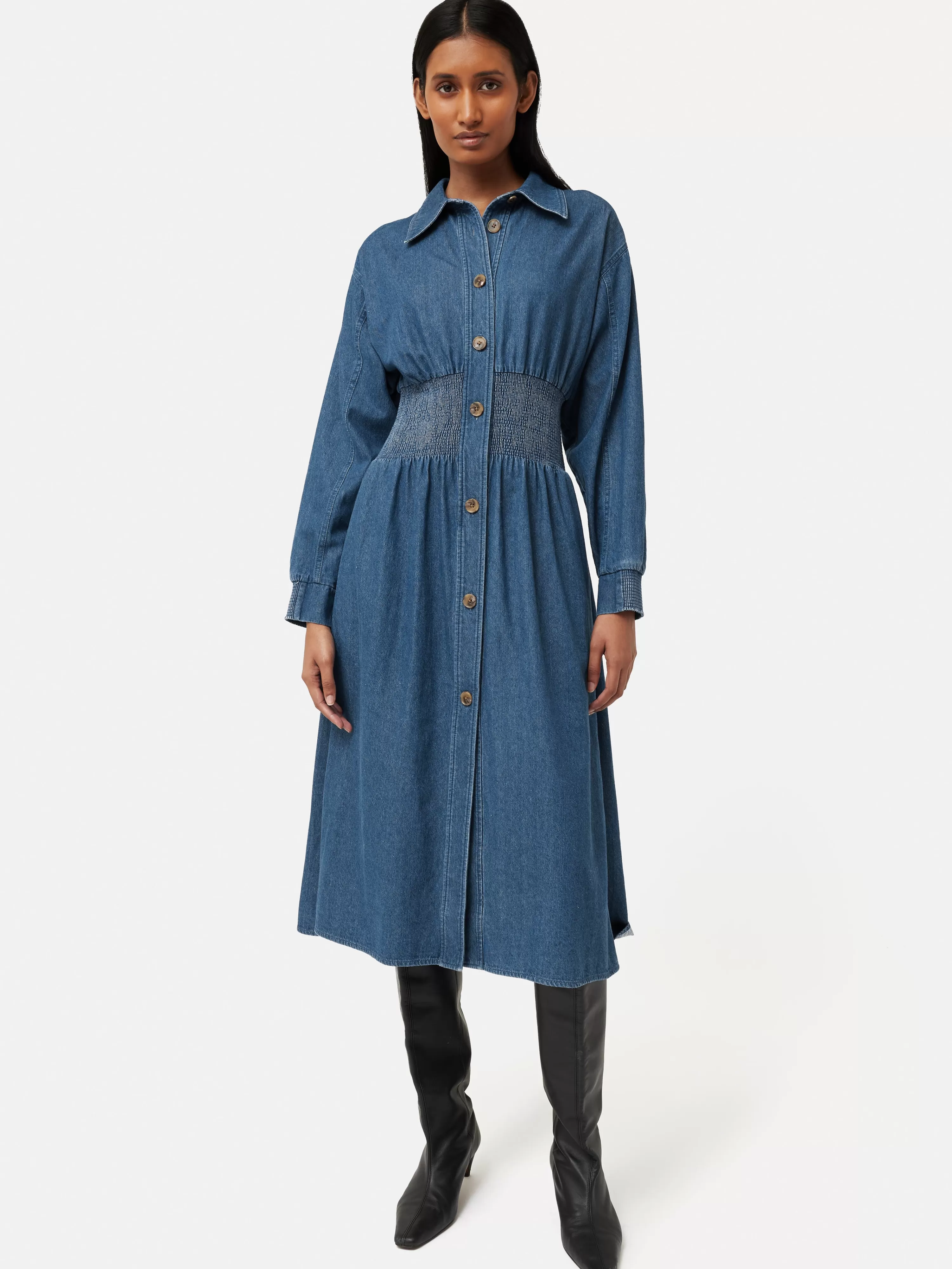 Jigsaw Denim Smocked Waist Shirt Dress-Women Dresses & Jumpsuits