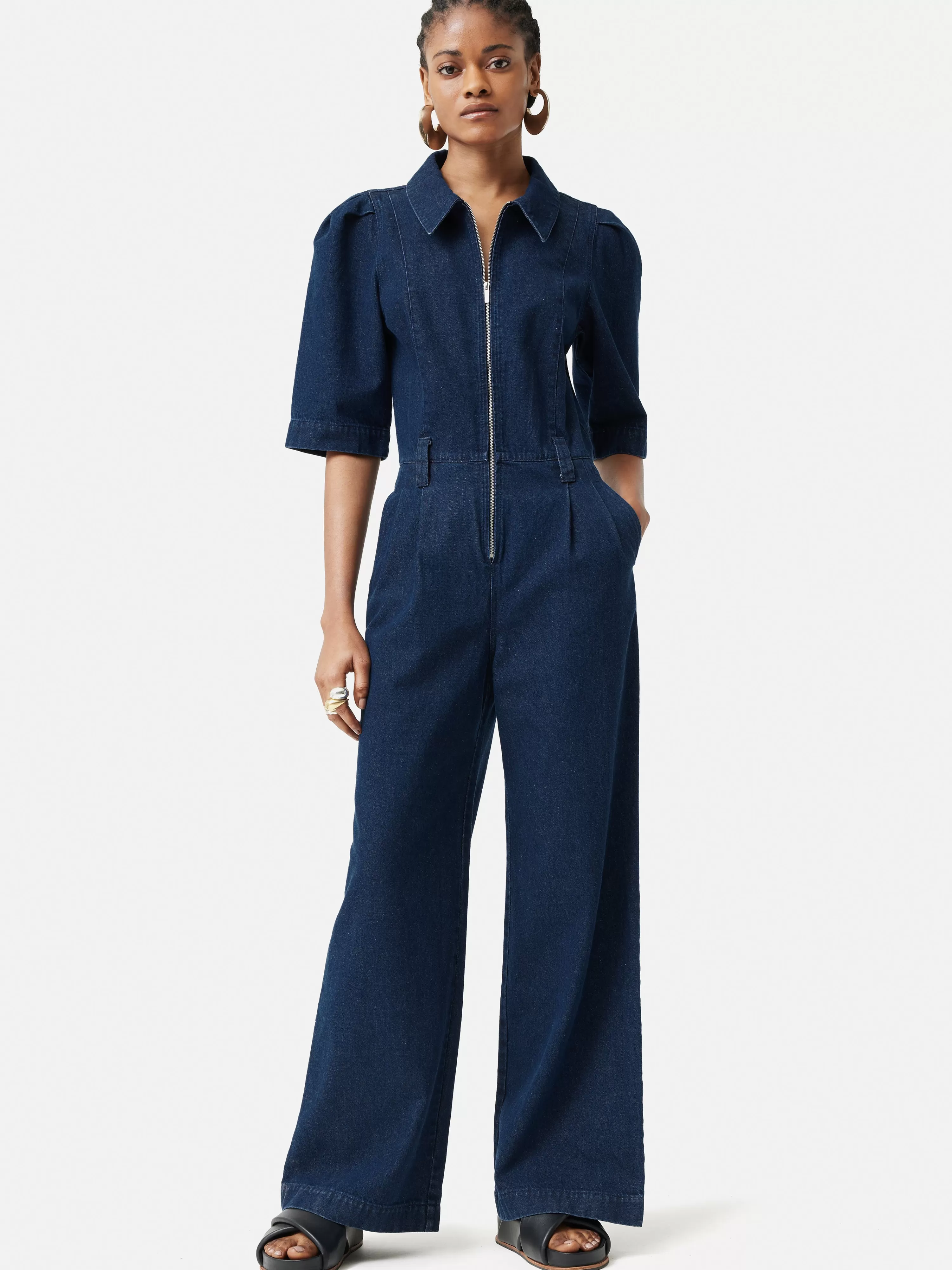 Jigsaw Denim Zip Front Jumpsuit-Women Dresses & Jumpsuits