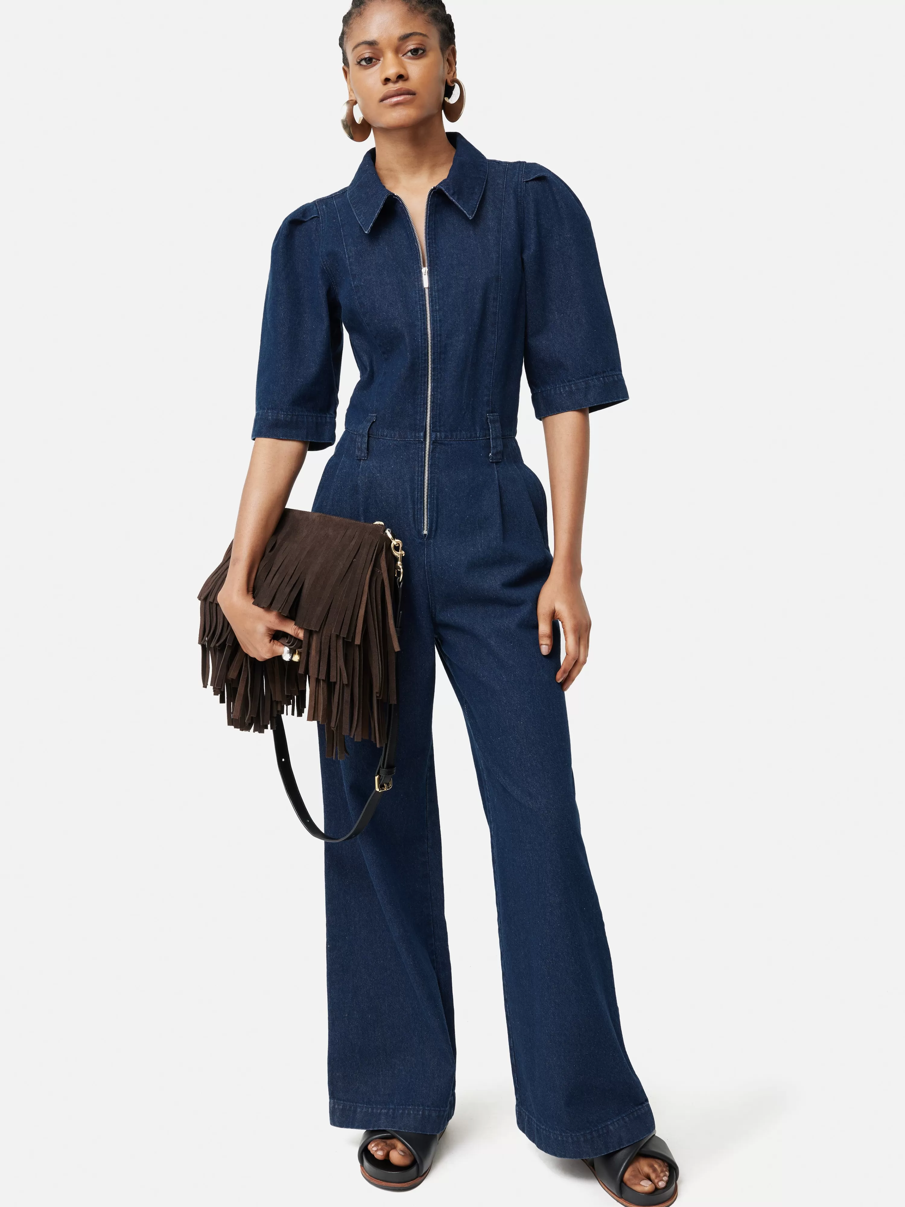 Jigsaw Denim Zip Front Jumpsuit-Women Dresses & Jumpsuits