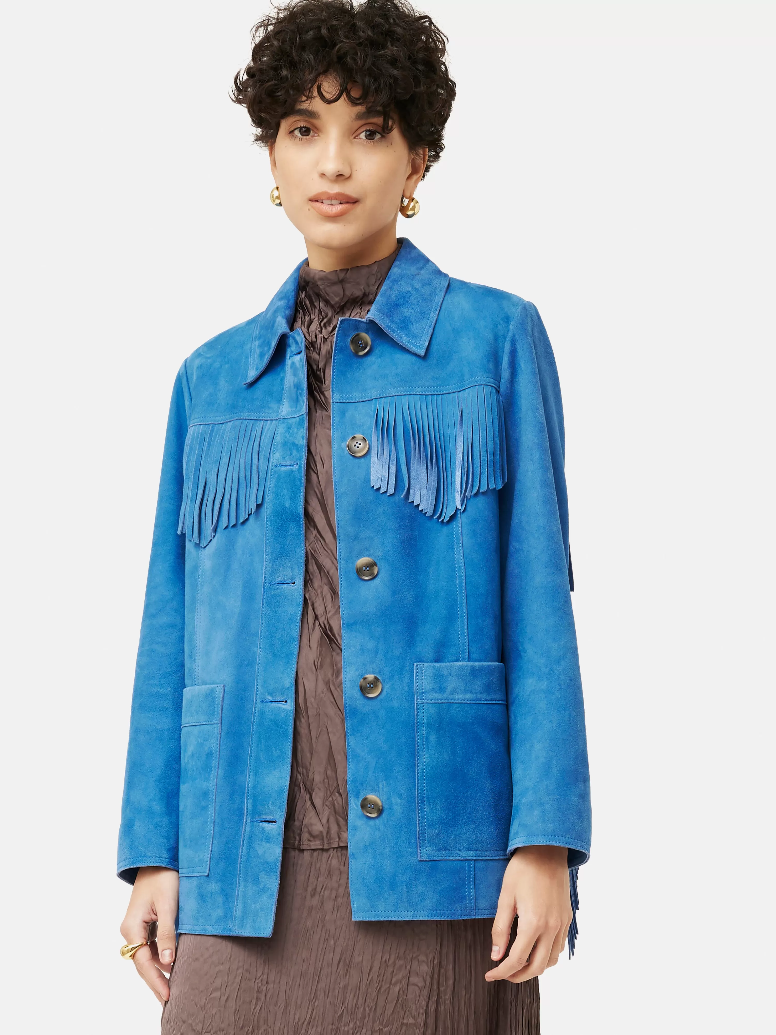 Jigsaw Fringed Suede Jacket-Women Coats & Jackets