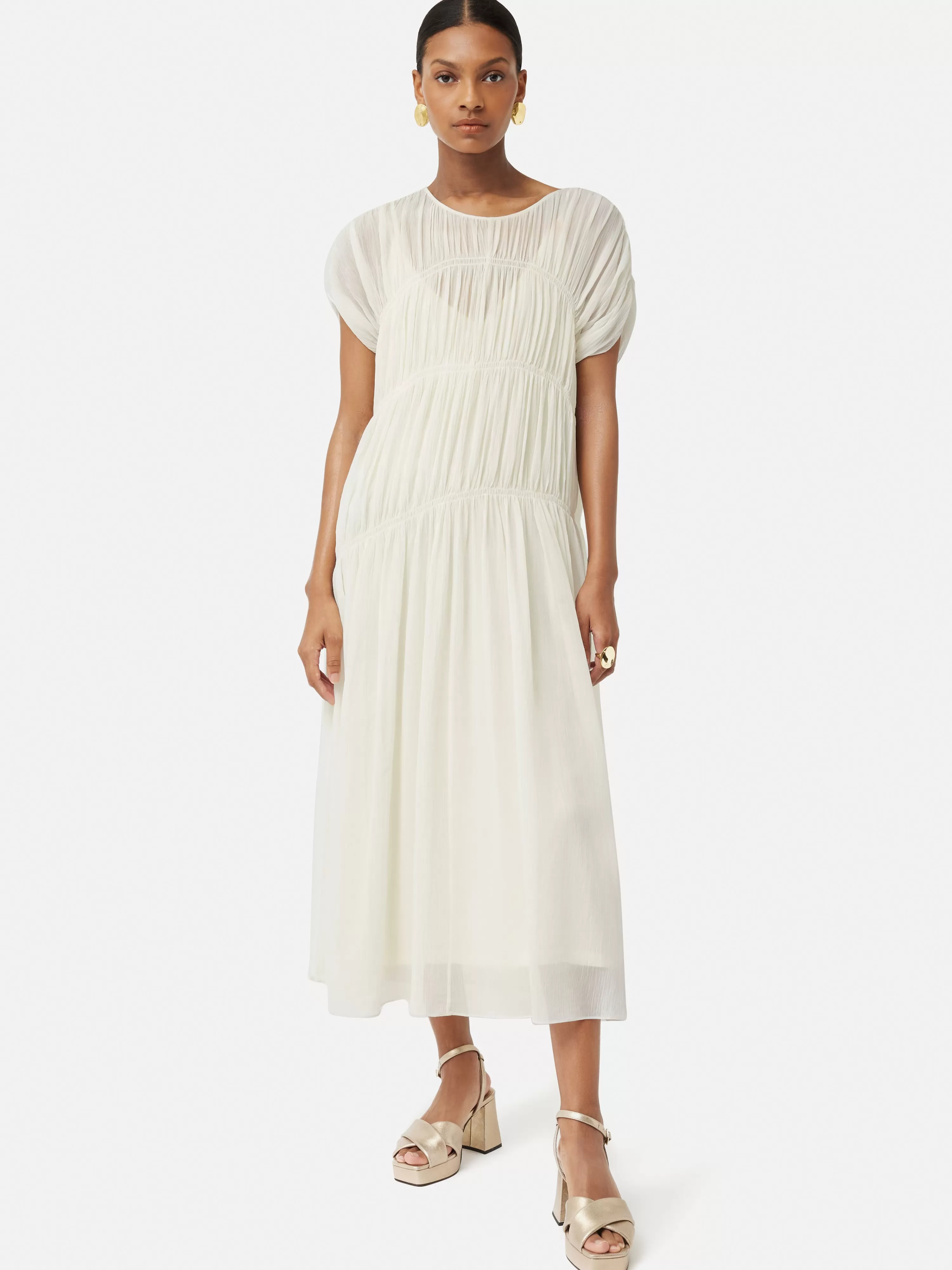 Jigsaw Gauze Viscose Ruched Dress-Women Dresses & Jumpsuits