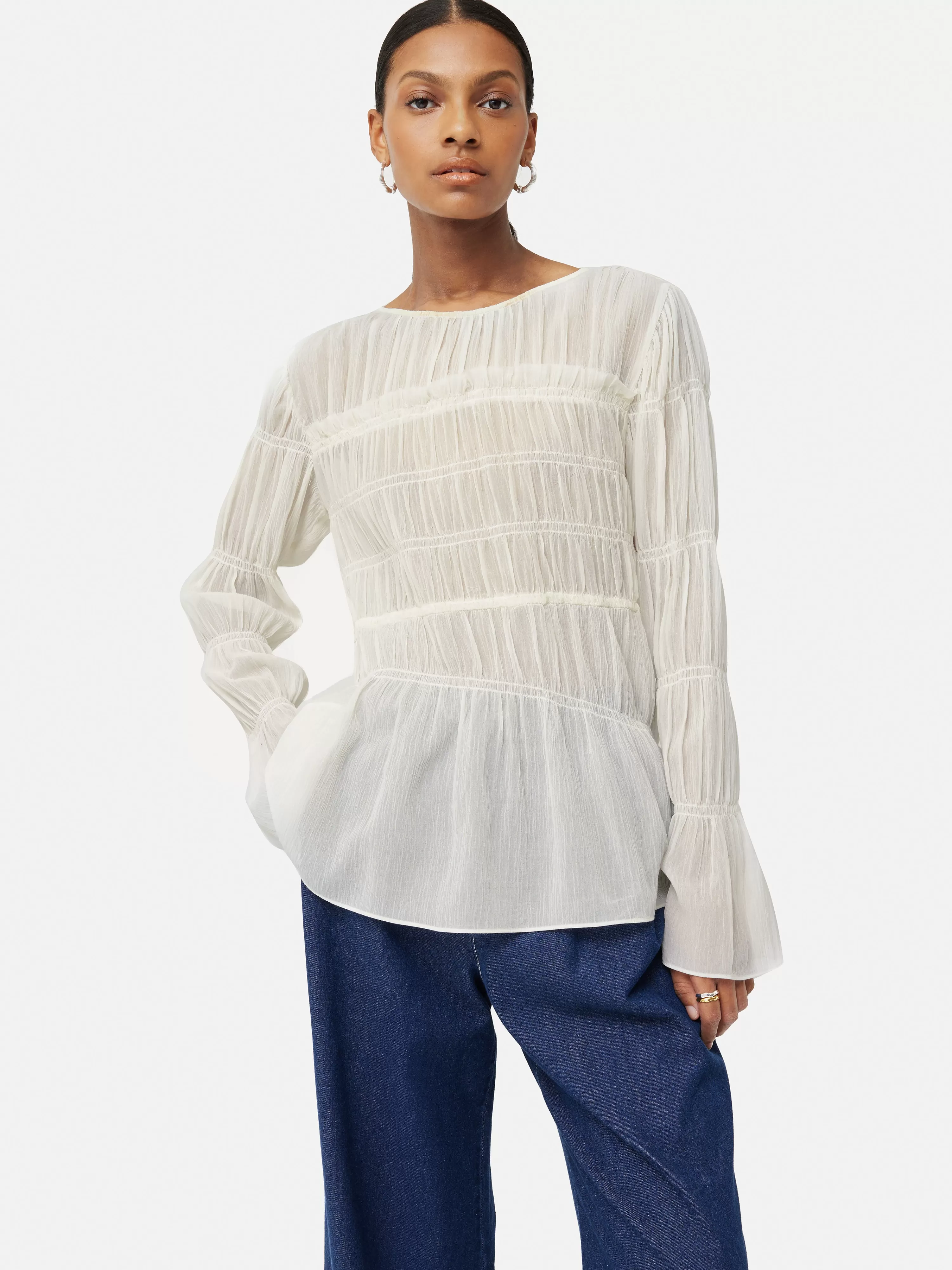 Jigsaw Gauze Viscose Ruched Top-Women Shirts & Blouses