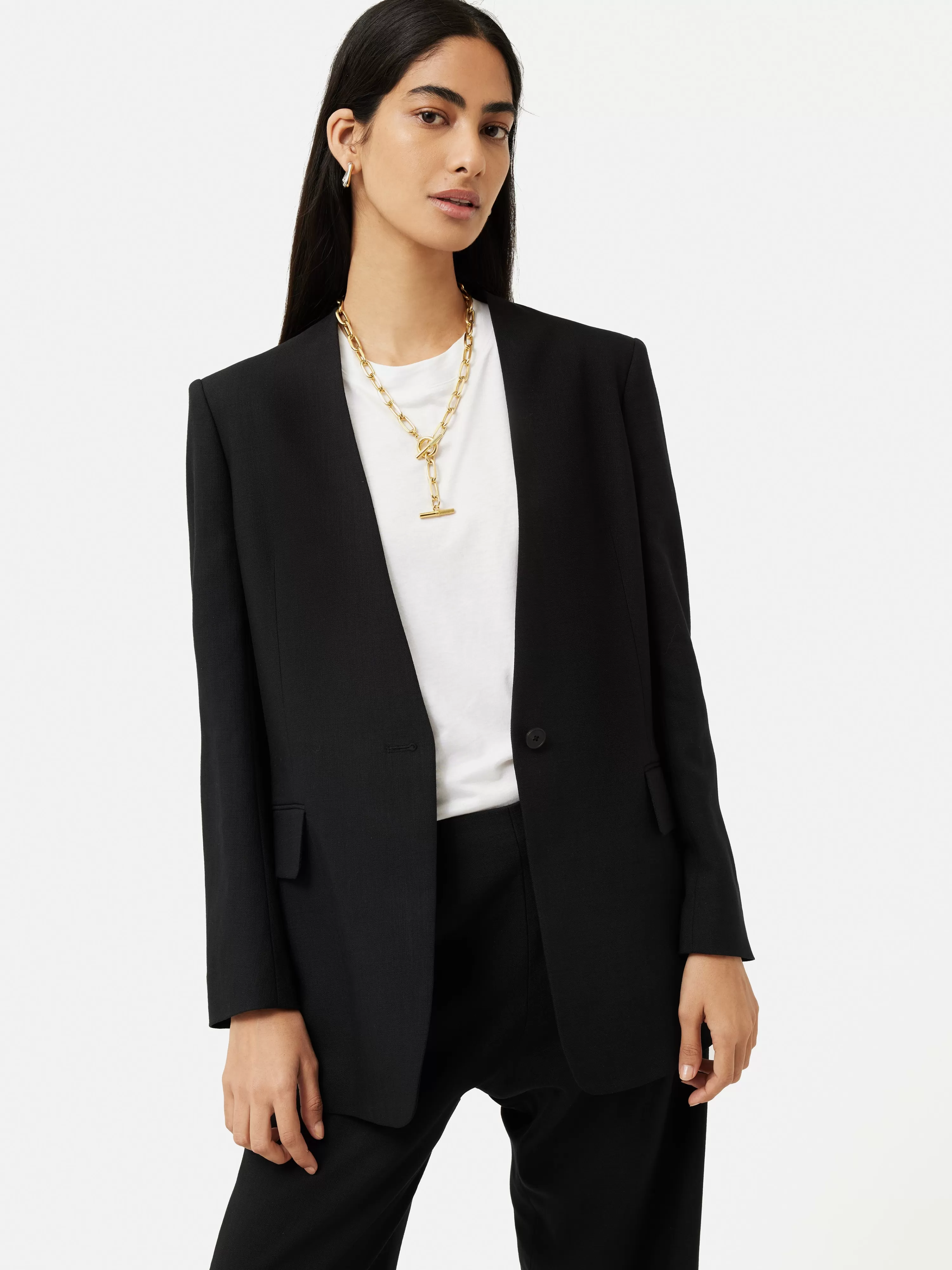 Jigsaw Hopsack Collarless Blazer-Women Coats & Jackets