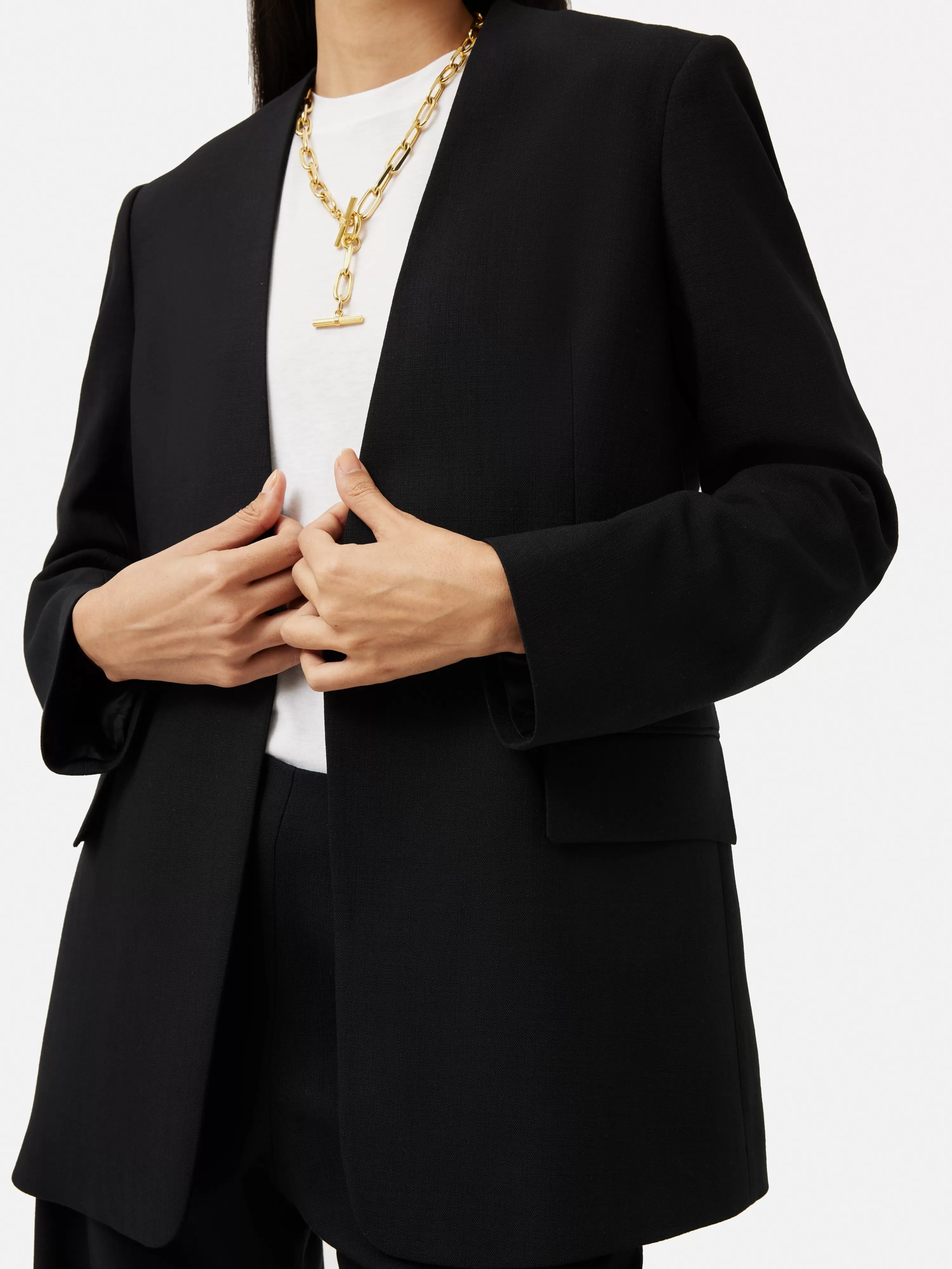 Jigsaw Hopsack Collarless Blazer-Women Coats & Jackets