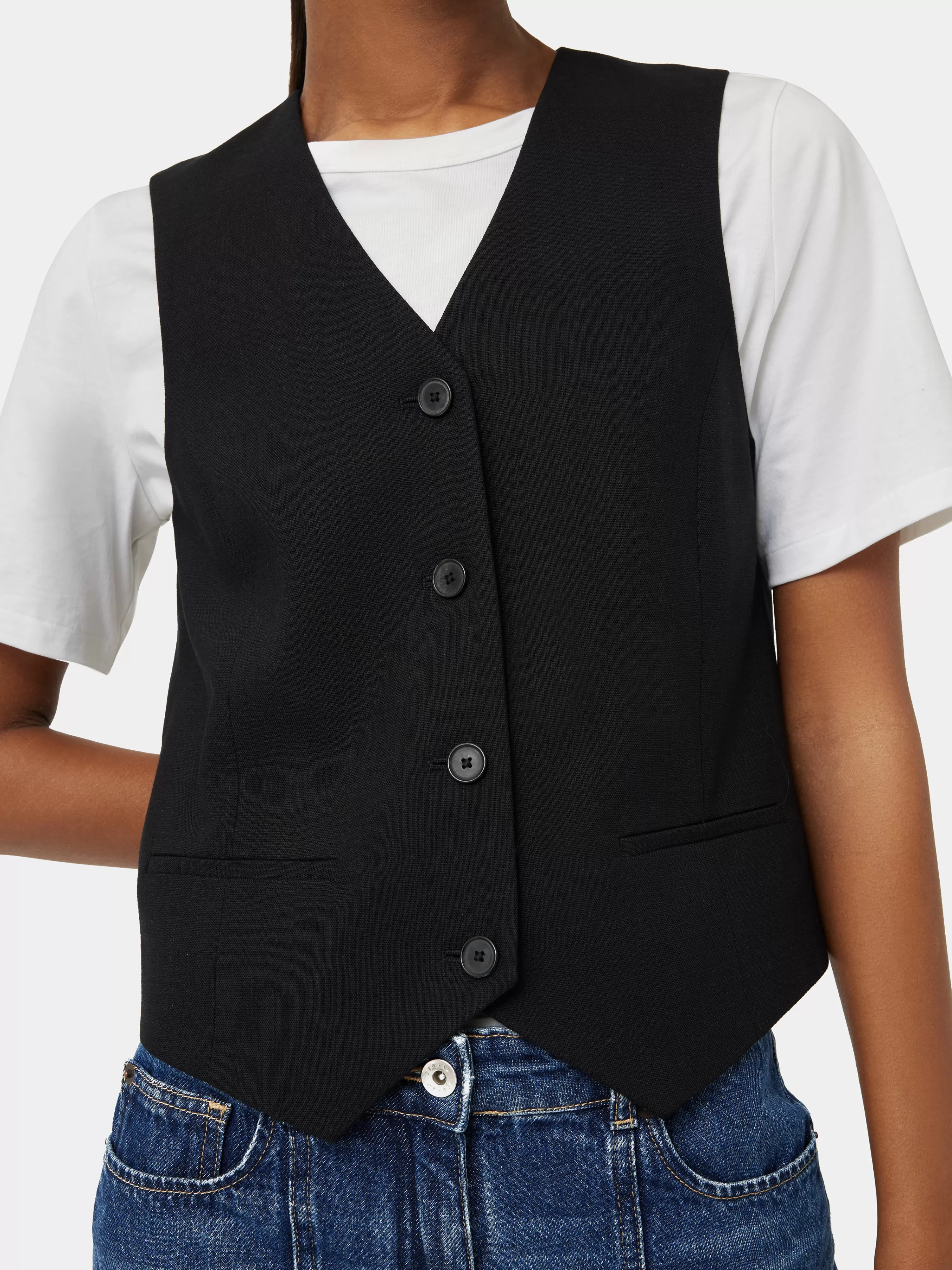 Jigsaw Hopsack Tailored Waistcoat-Women Coats & Jackets