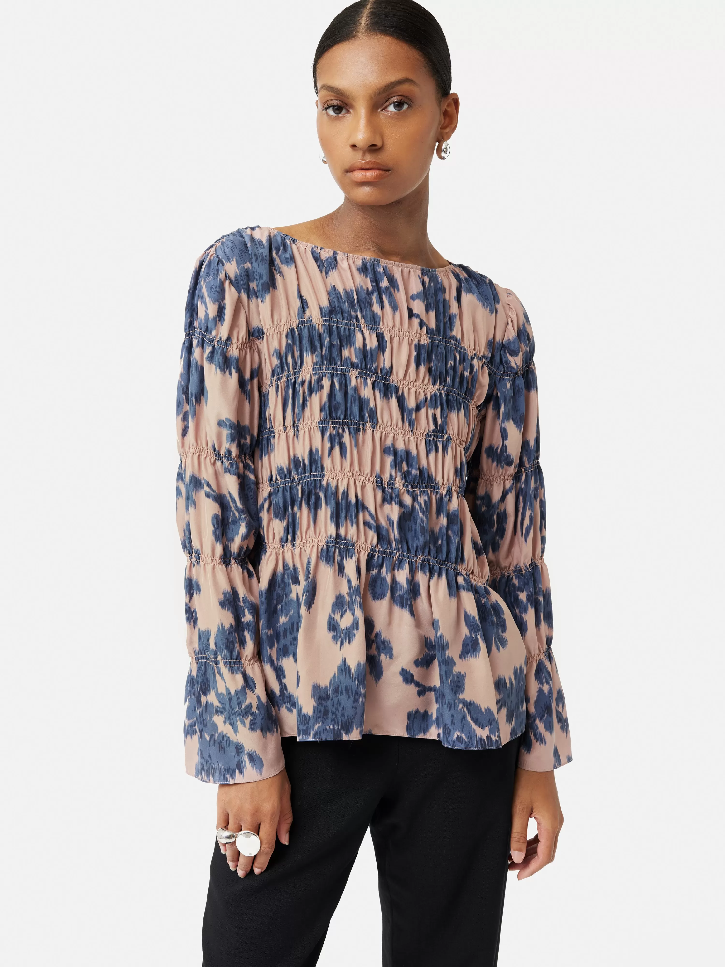 Jigsaw Ikat Posy Silk Ruched Top-Women Shirts & Blouses