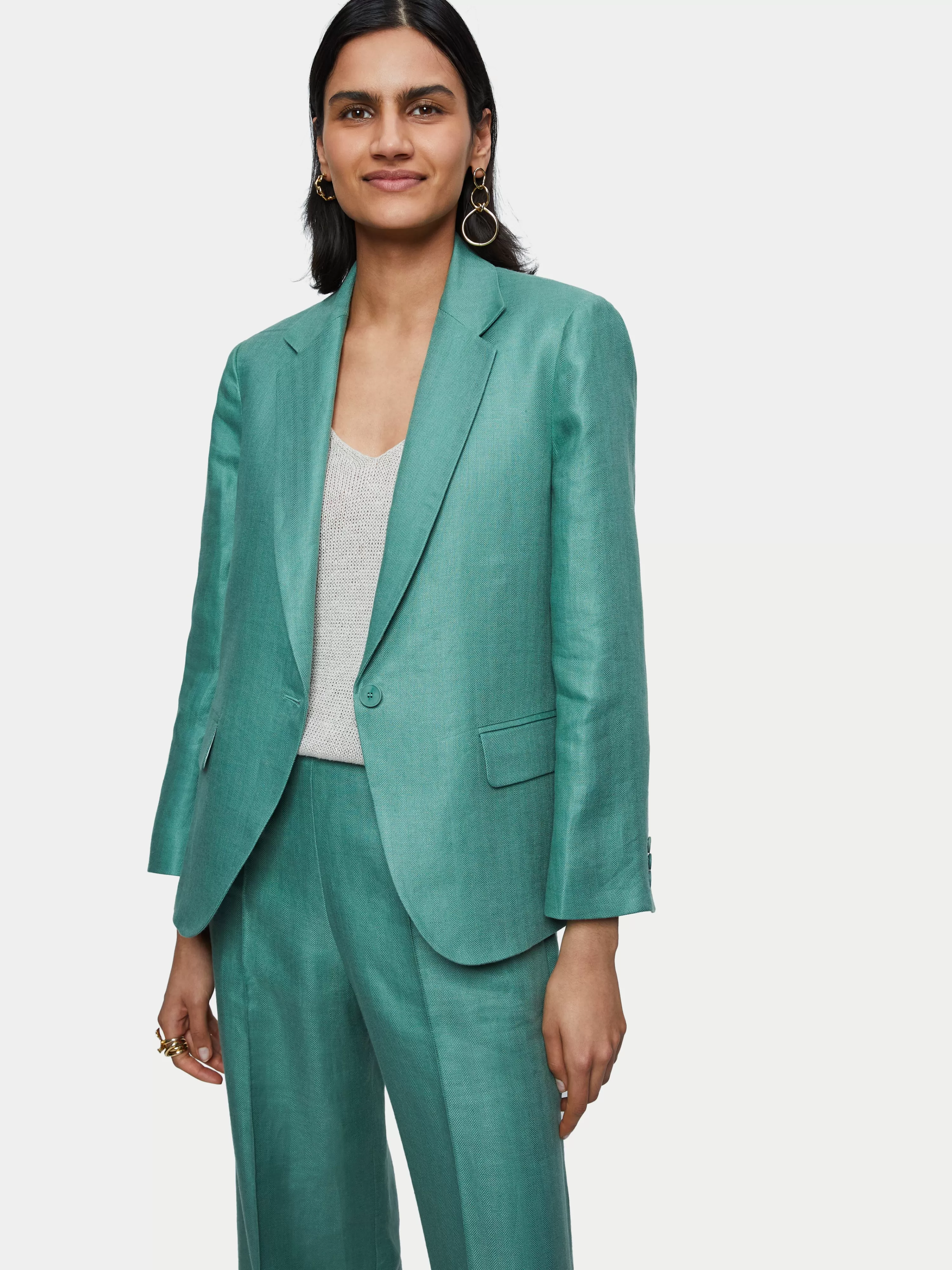 Jigsaw Irish Linen Herringbone Brook Blazer-Women Coats & Jackets