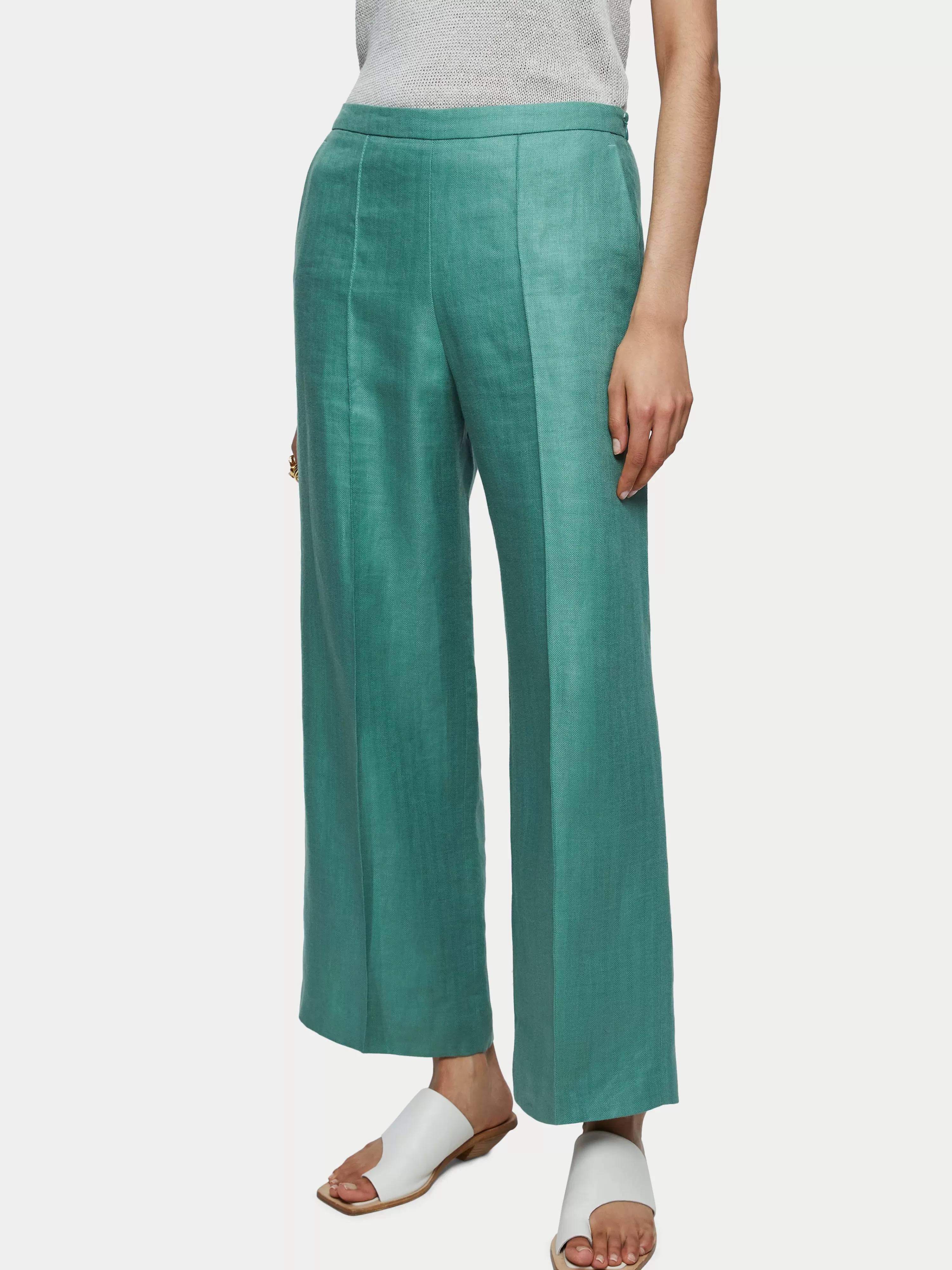 Jigsaw Irish Linen Herringbone Palazzo-Women Trousers