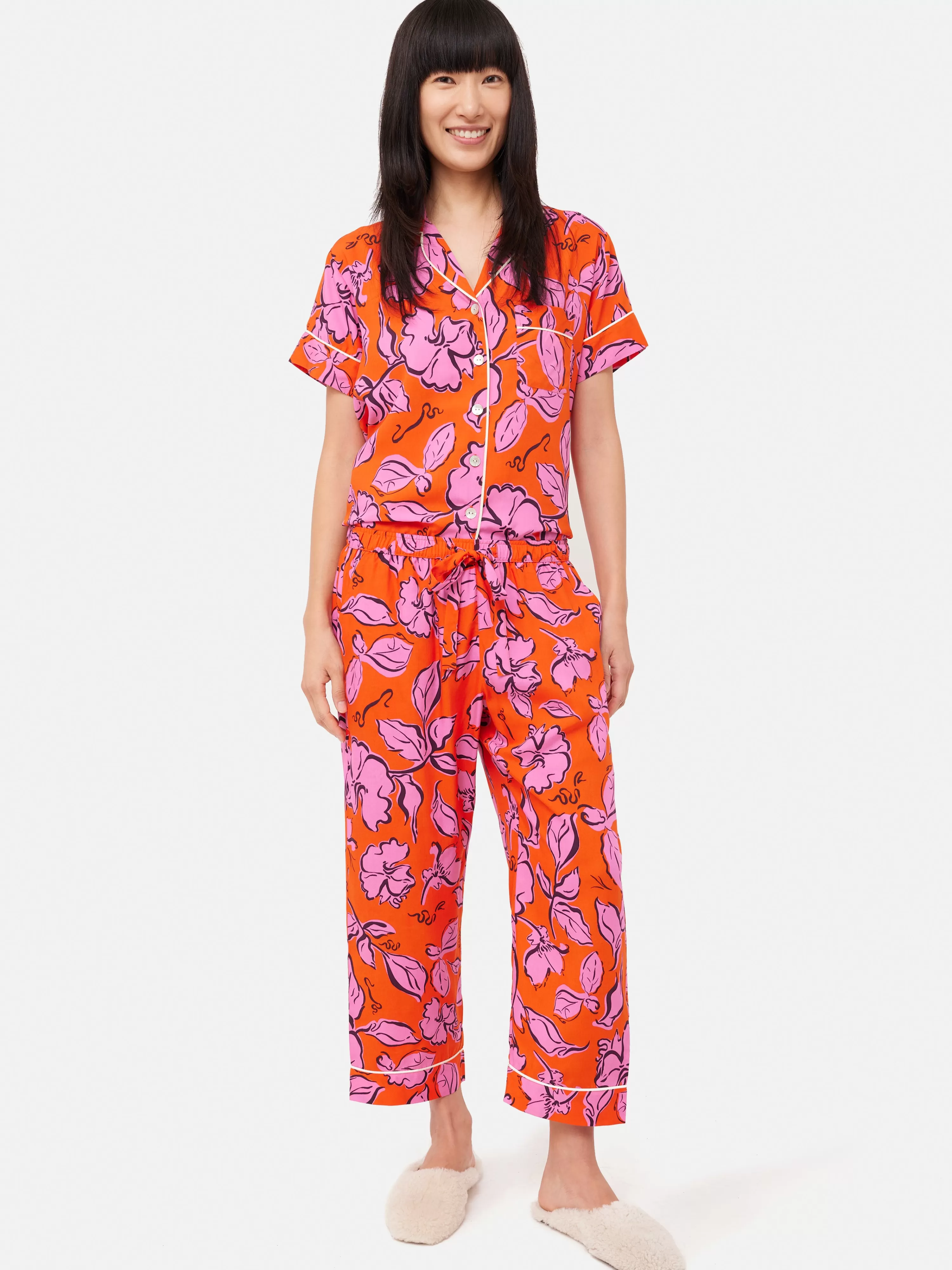 Jigsaw Leaf Outline Cropped Pyjama-Women Pyjamas & Loungewear