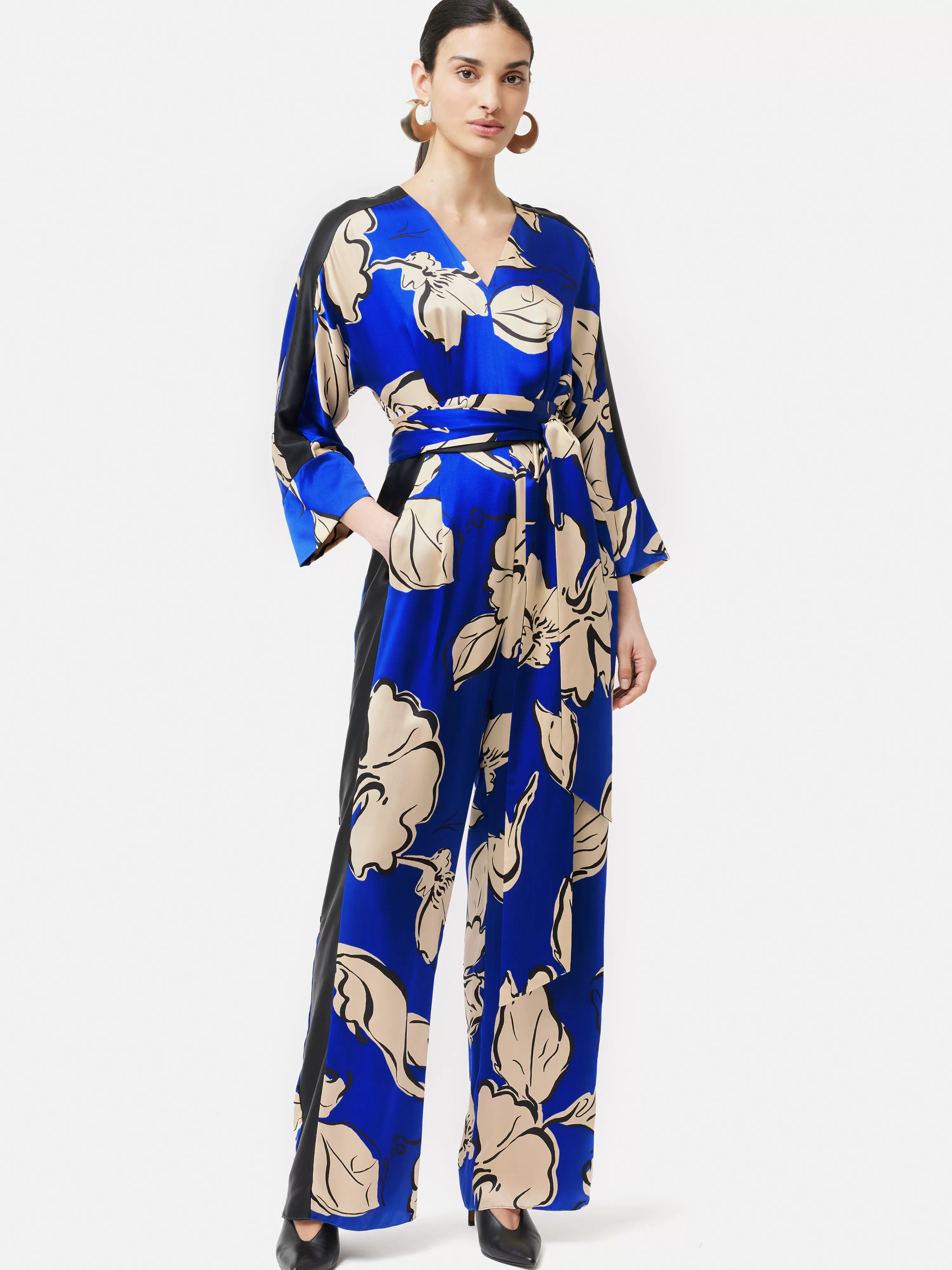 Jigsaw Leaf Outline Silk Jumpsuit-Women Dresses & Jumpsuits