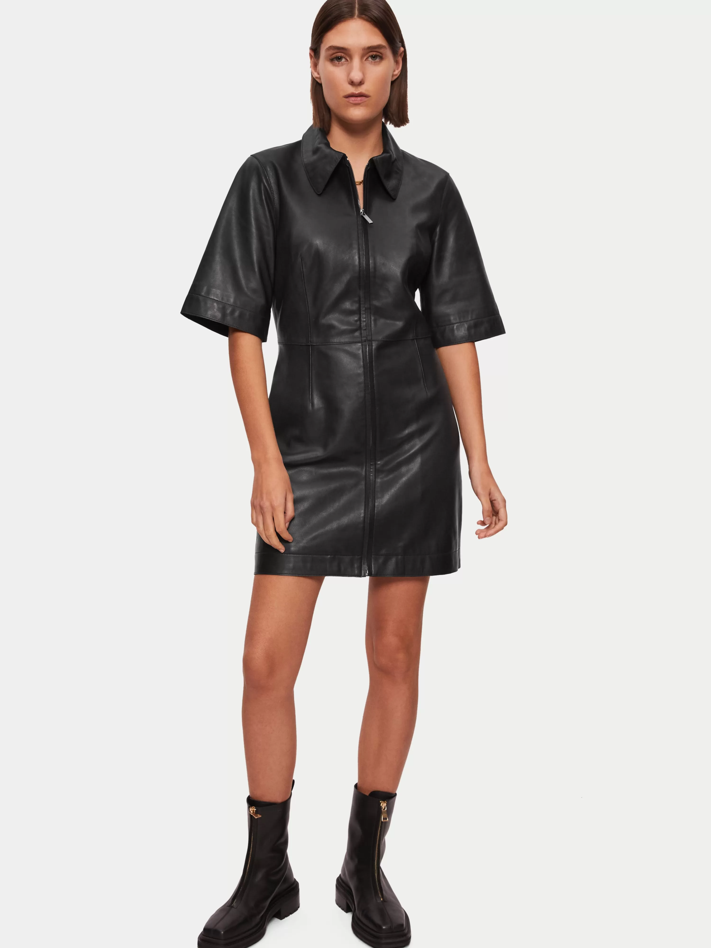 Jigsaw Leather Mini Dress-Women Dresses & Jumpsuits