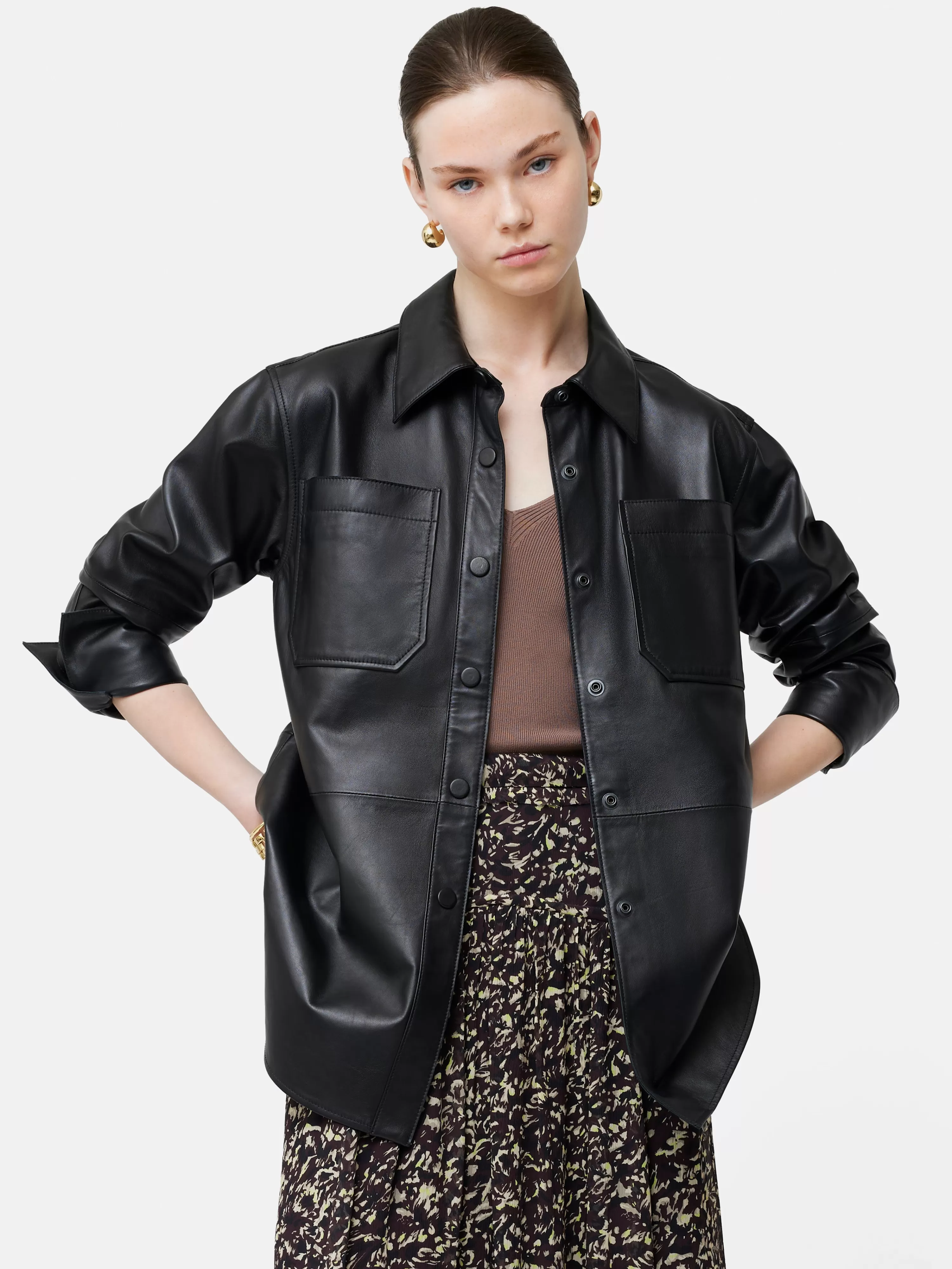 Jigsaw Leather Overshirt-Women Coats & Jackets