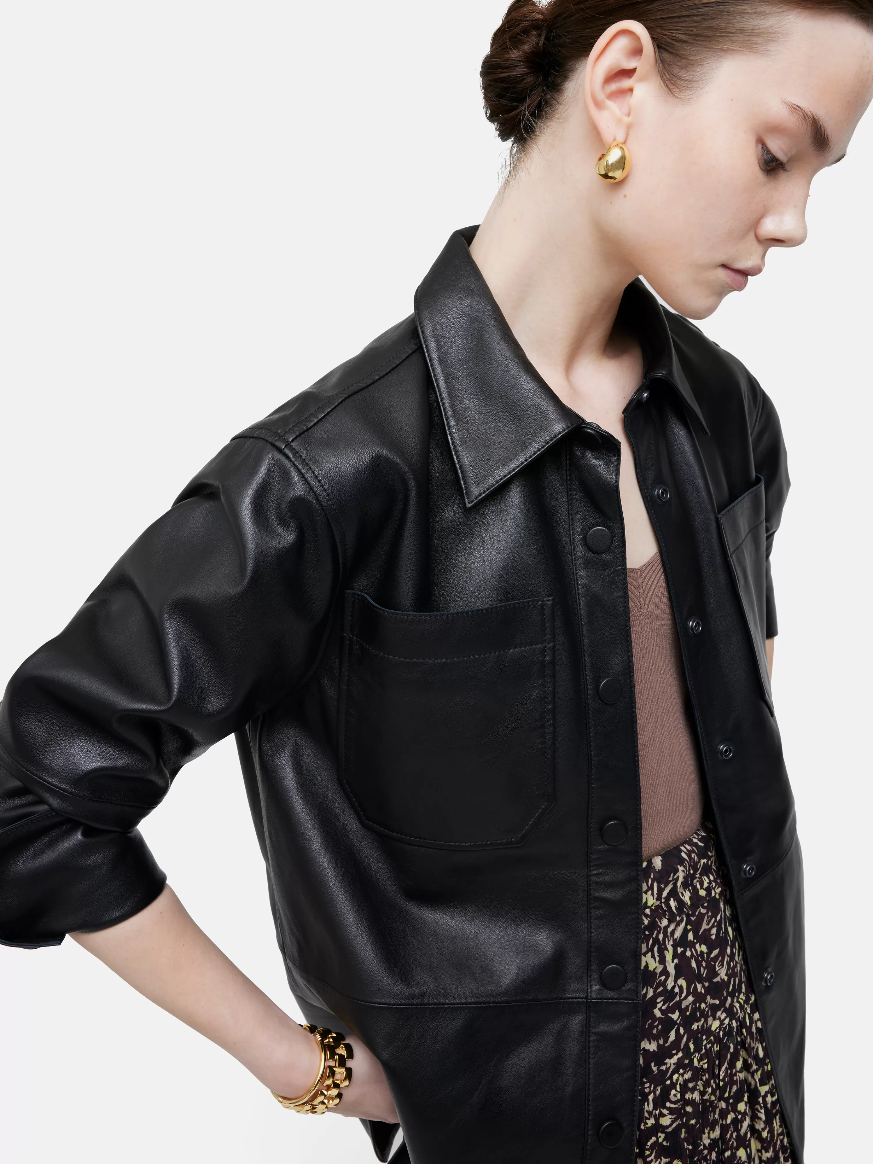 Jigsaw Leather Overshirt-Women Coats & Jackets