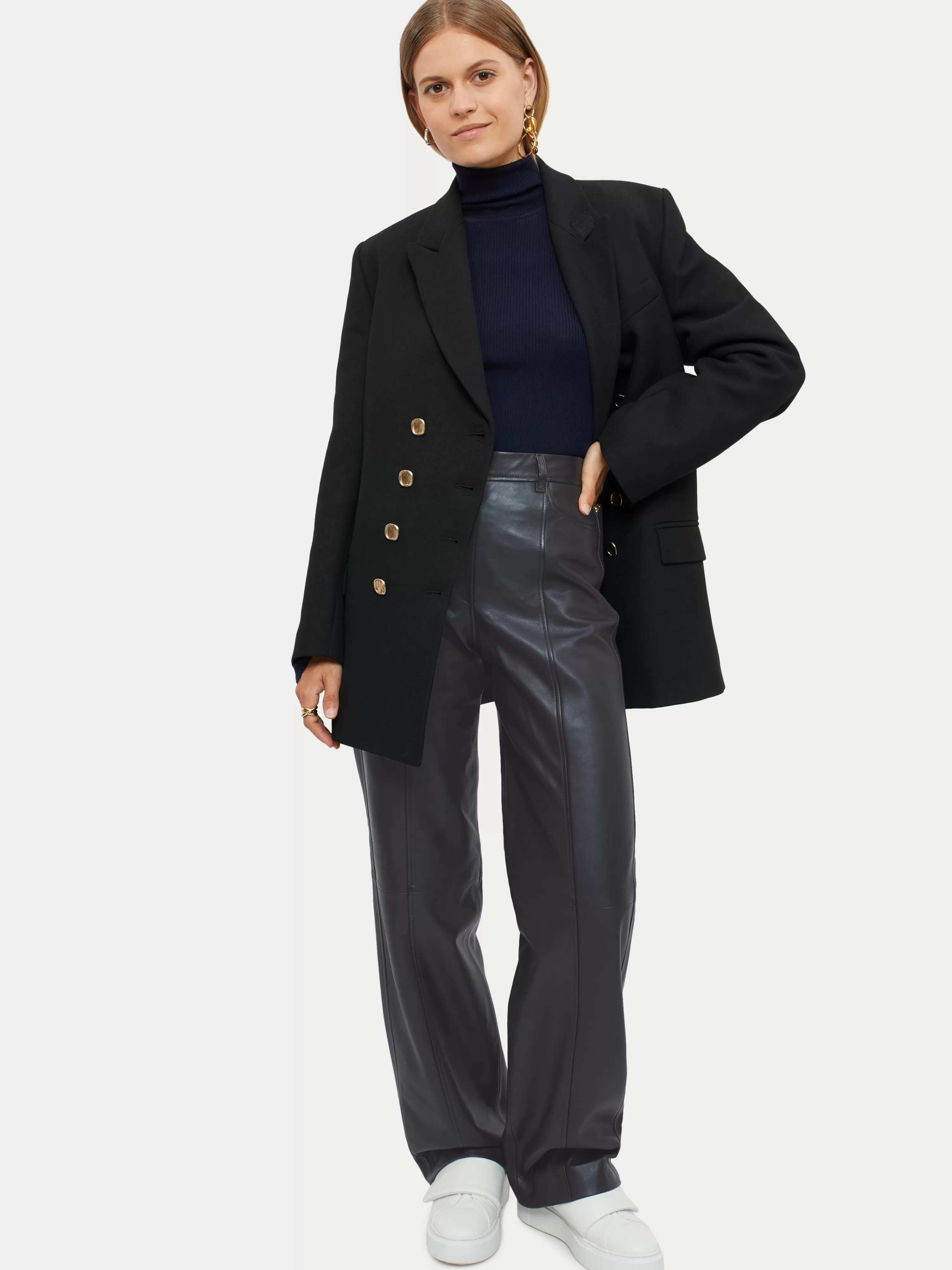 Jigsaw Leather Wide Leg Trouser-Women Trousers