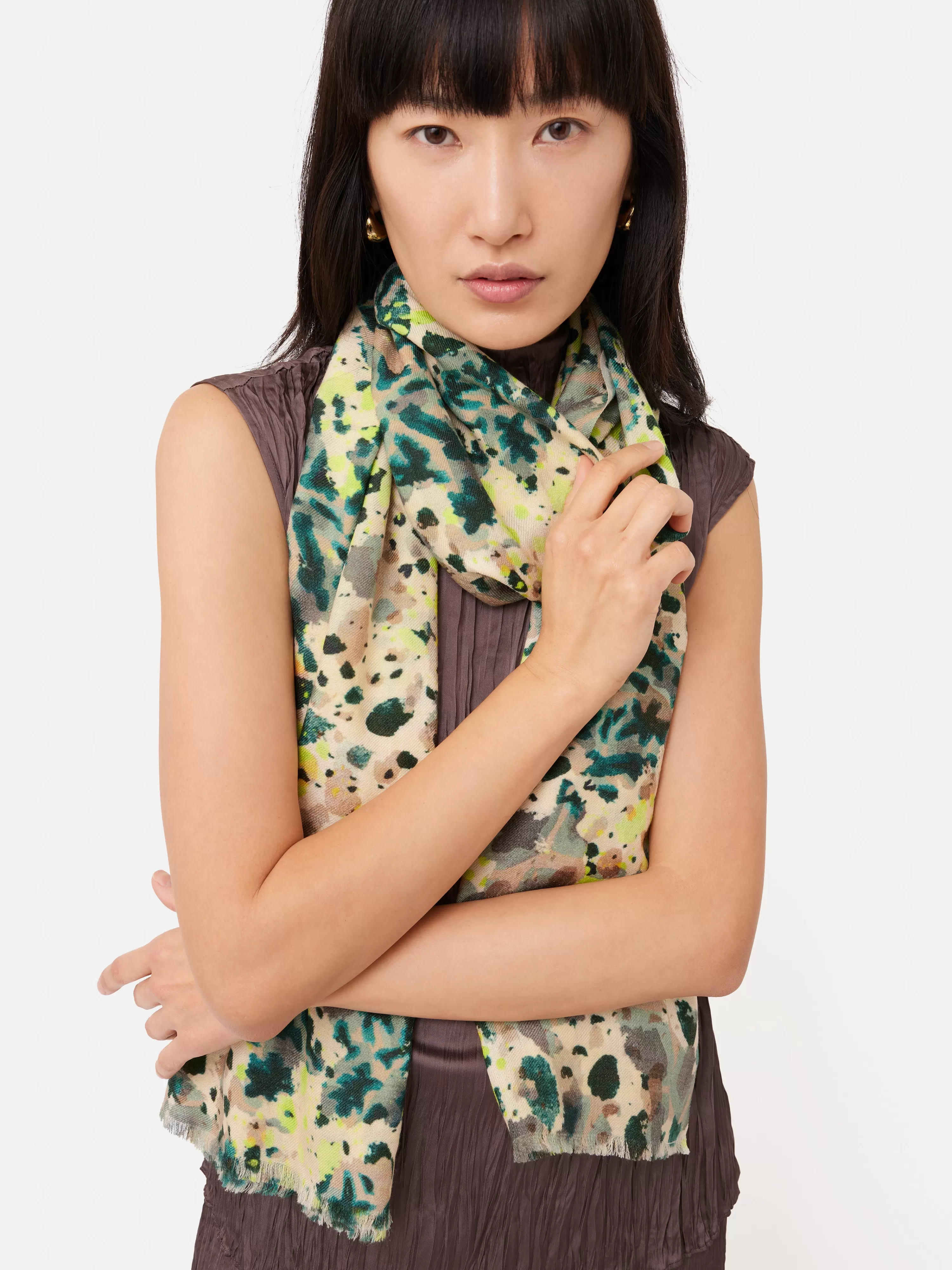 Jigsaw Leopard Wool Silk Scarf-Women Ponchos & Scarves