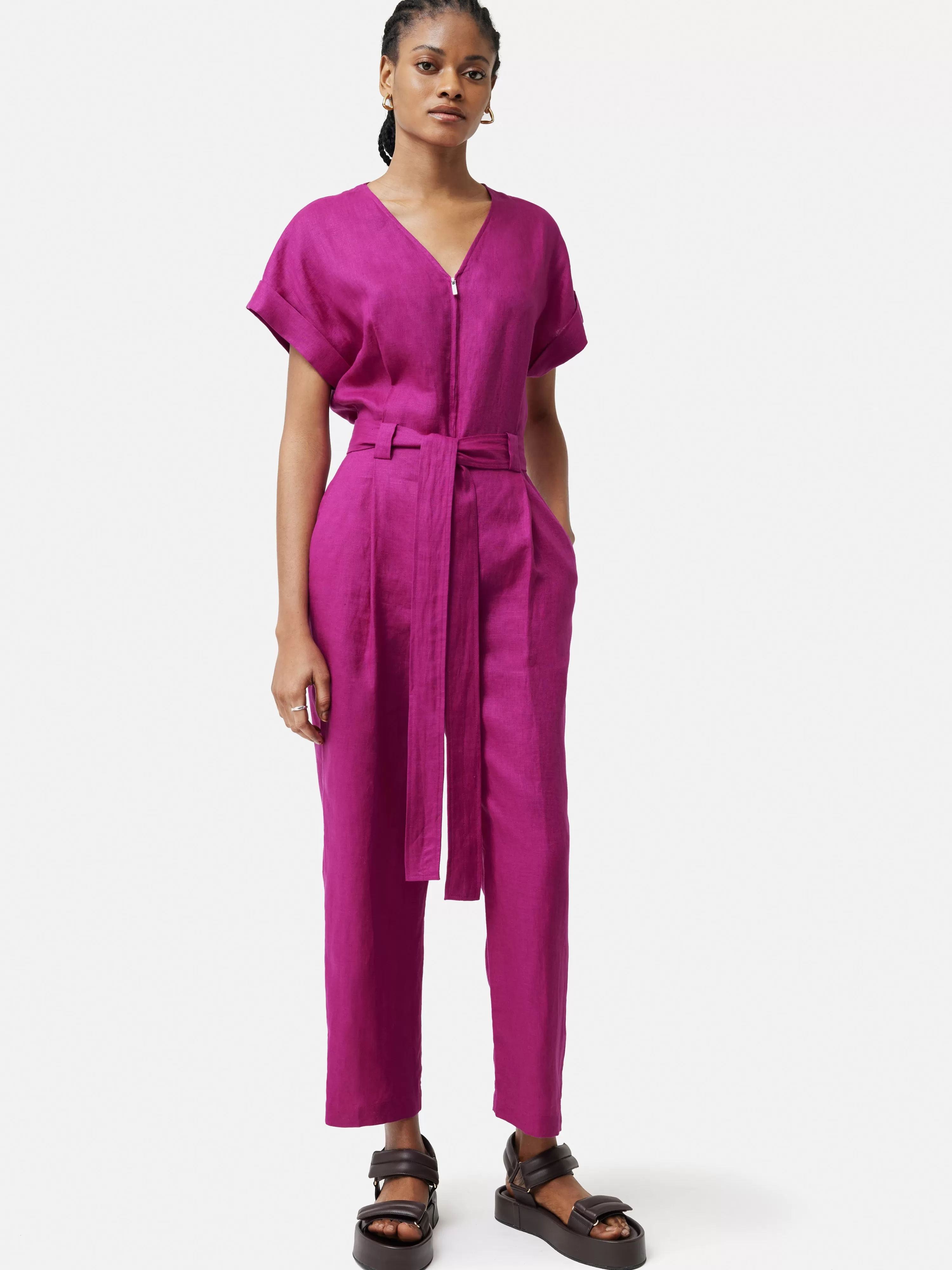 Jigsaw Linen Belted Jumpsuit-Women Dresses & Jumpsuits