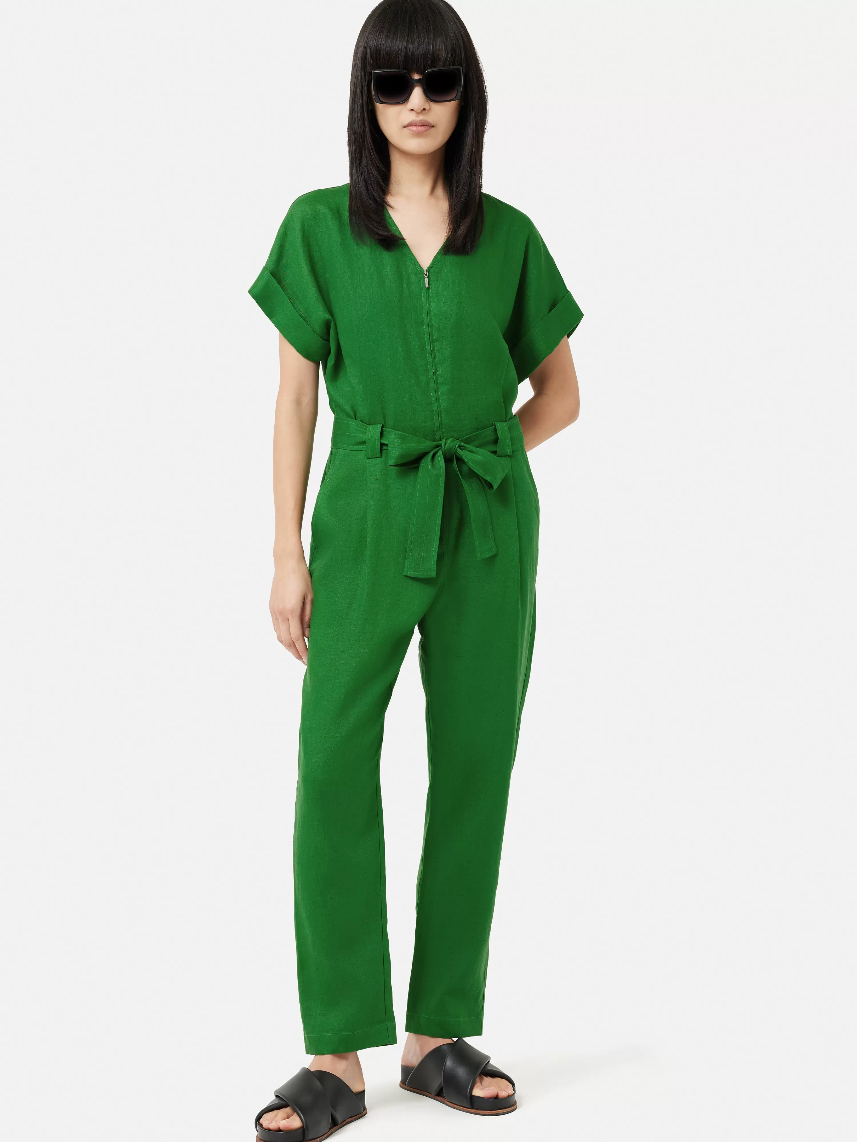 Jigsaw Linen Belted Jumpsuit-Women Dresses & Jumpsuits