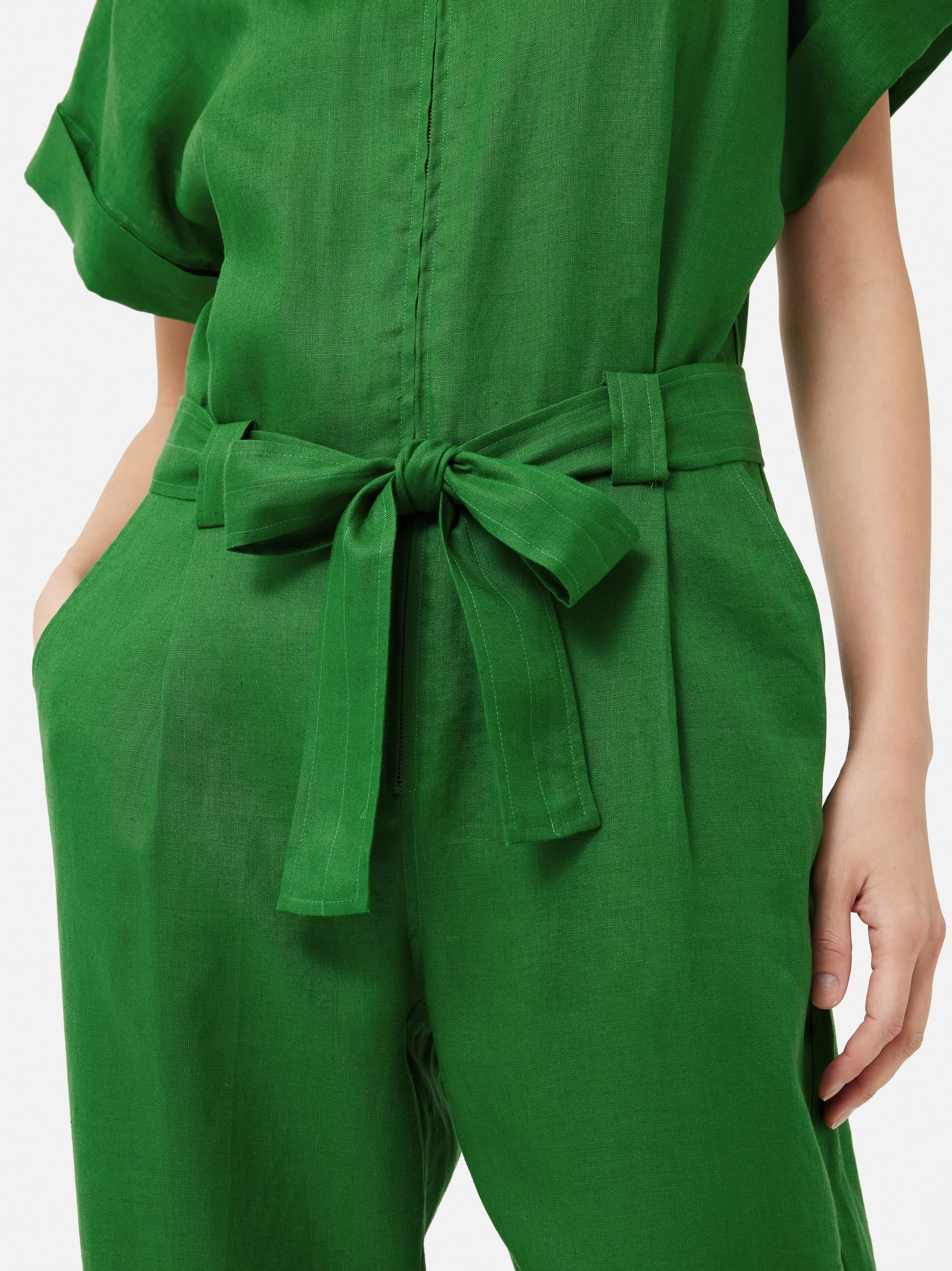 Jigsaw Linen Belted Jumpsuit-Women Dresses & Jumpsuits