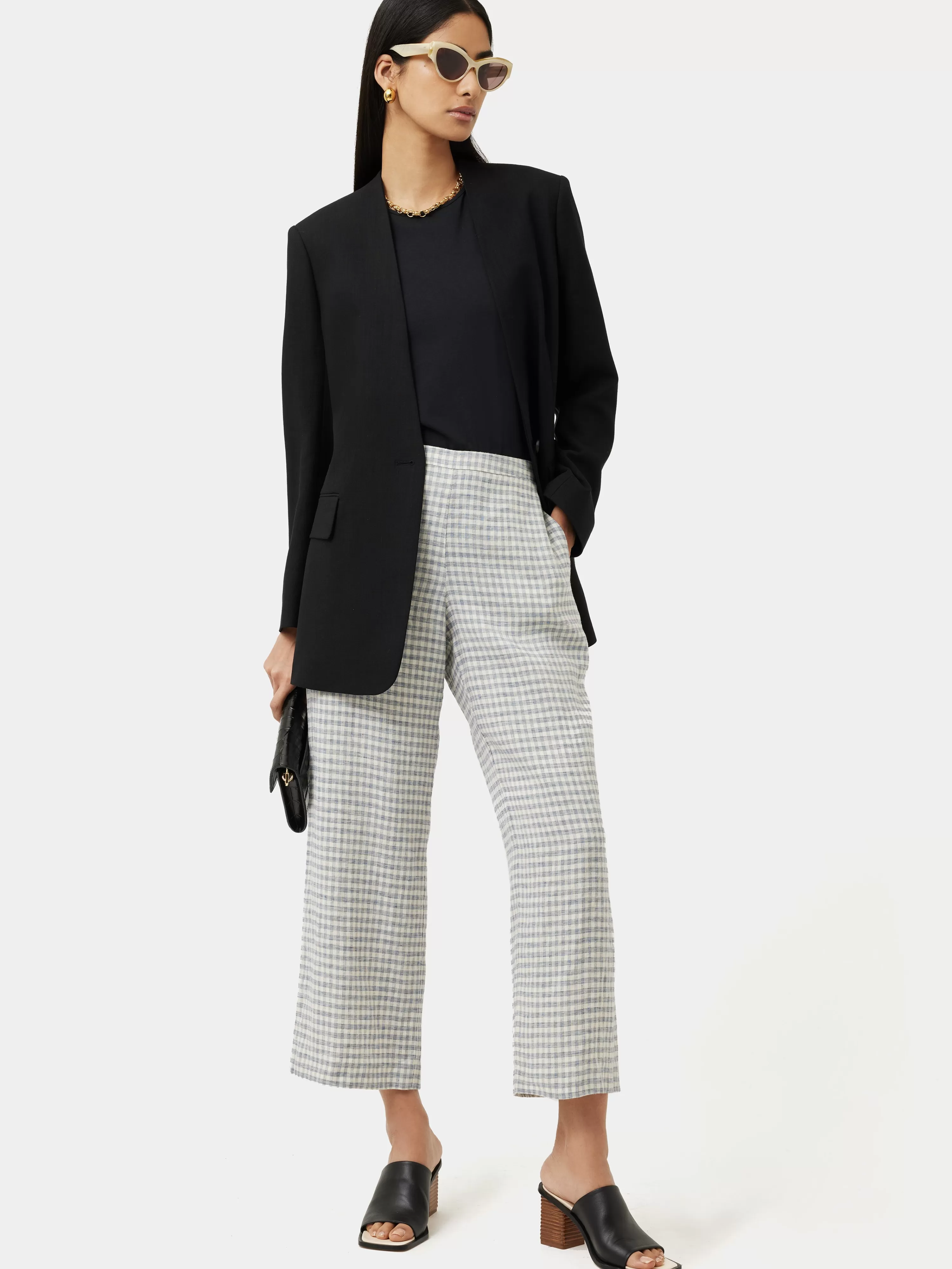 Jigsaw Linen Check Palazzo Trouser-Women Trousers