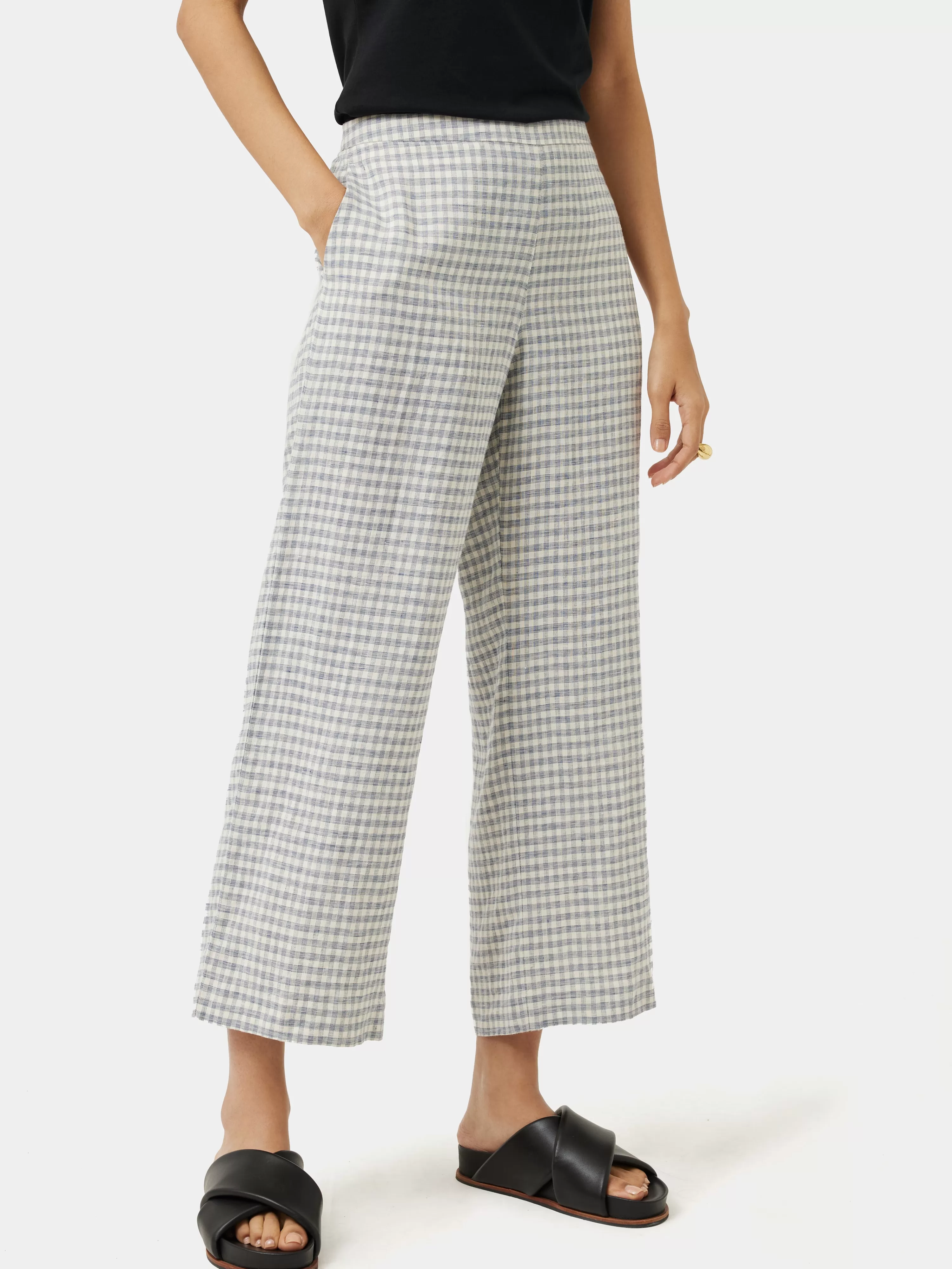 Jigsaw Linen Check Palazzo Trouser-Women Trousers