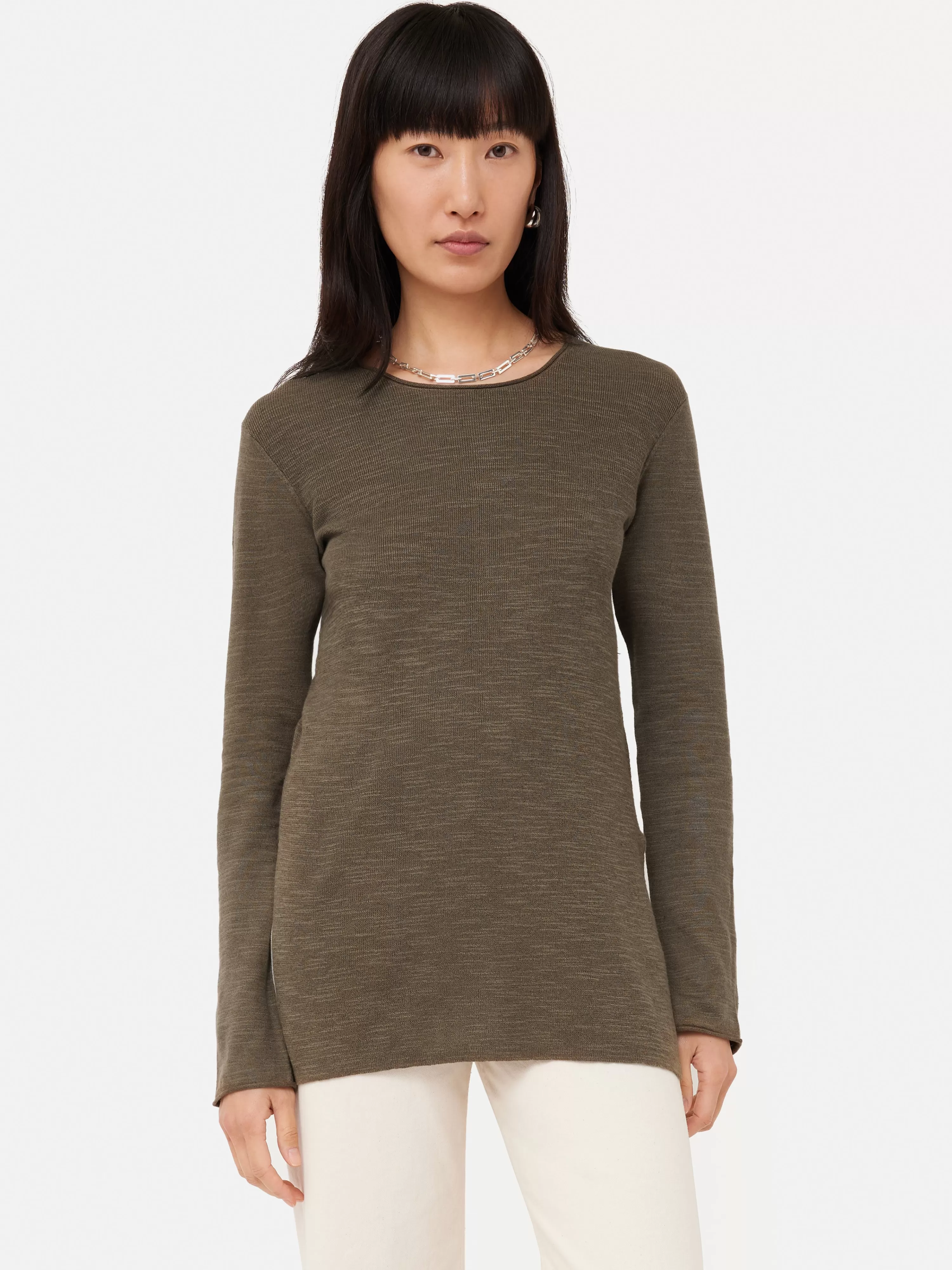 Jigsaw Linen Cotton Crew Neck Jumper-Women Tops